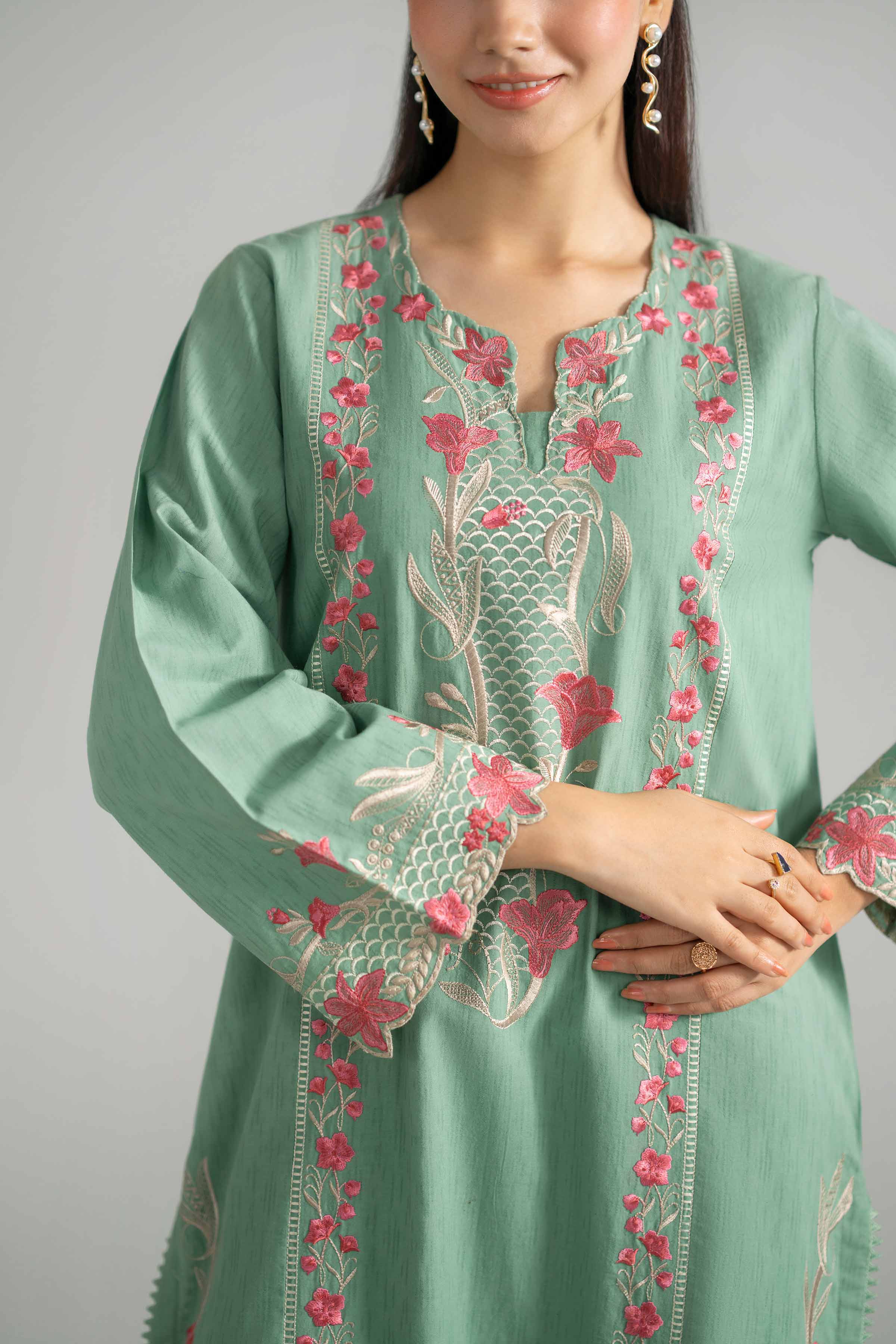 Nishat UK - Green Embroidered Jacquard 2-piece ready to wear Dress