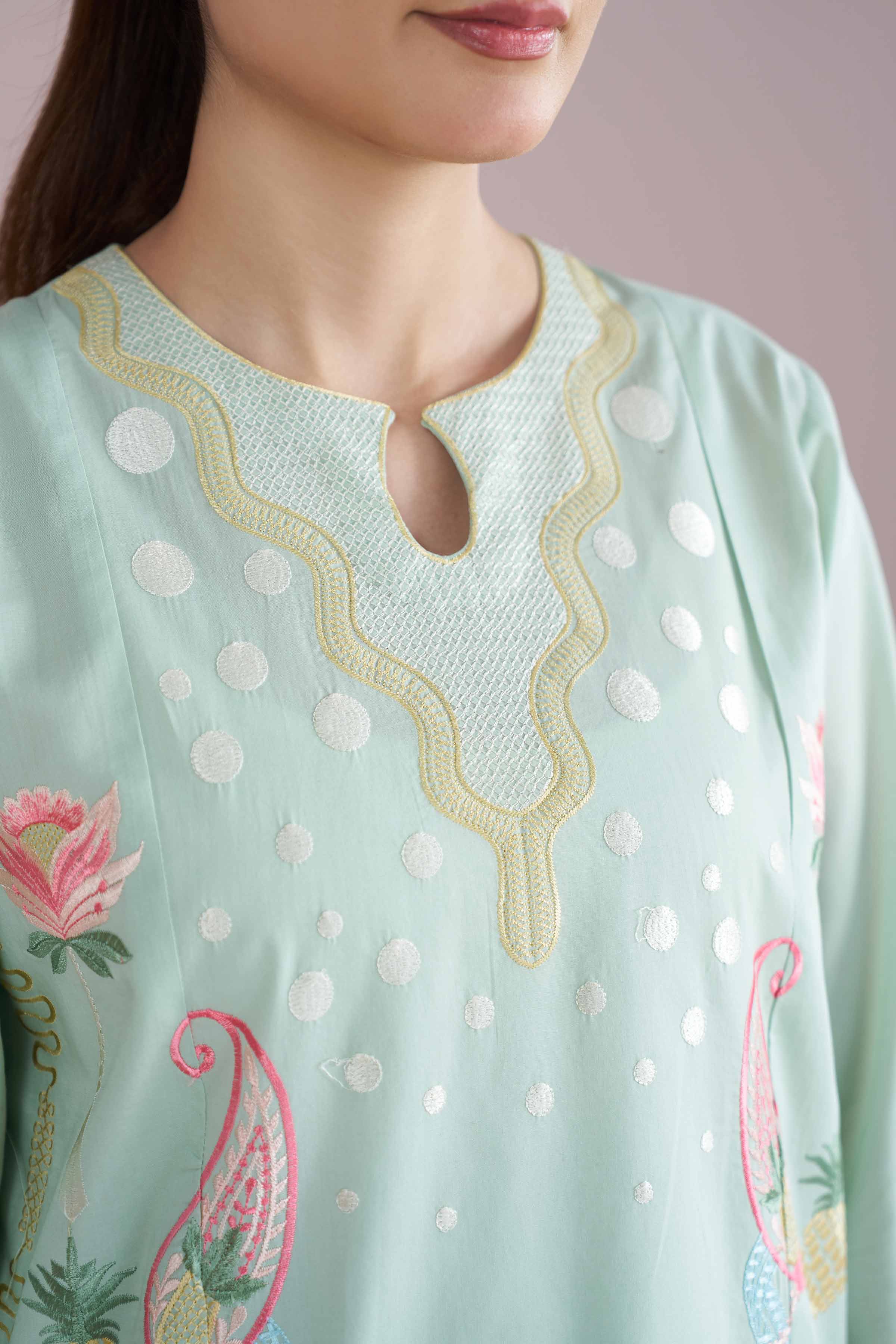 NishatUK - Green Embroidered Cambric 2-piece ready to wear Dress