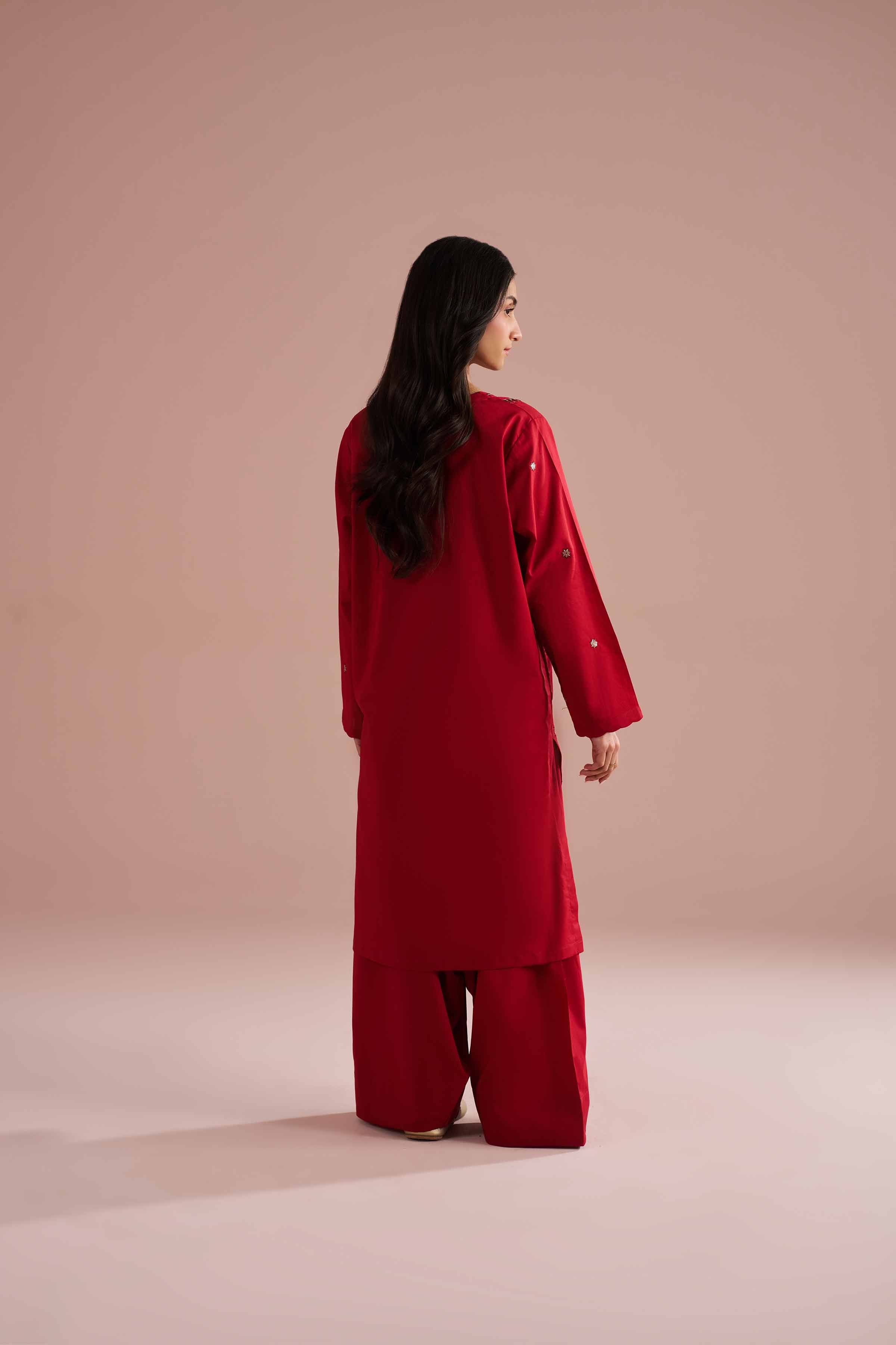 NishatUK - Red Embroidered Cambric 2-piece ready to wear Dress