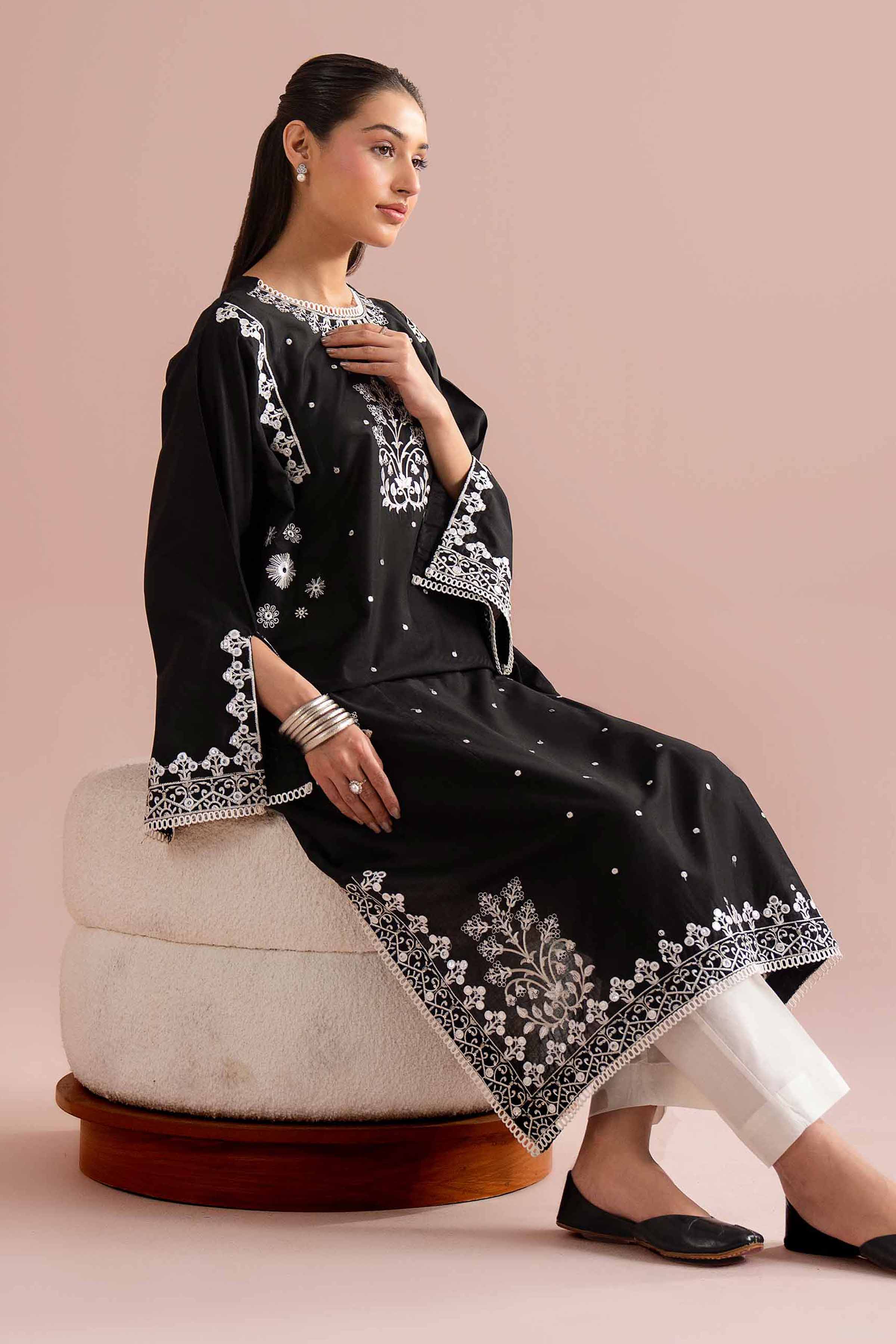 Nishat UK - Black Embroidered Cambric 2-piece ready to wear Dress