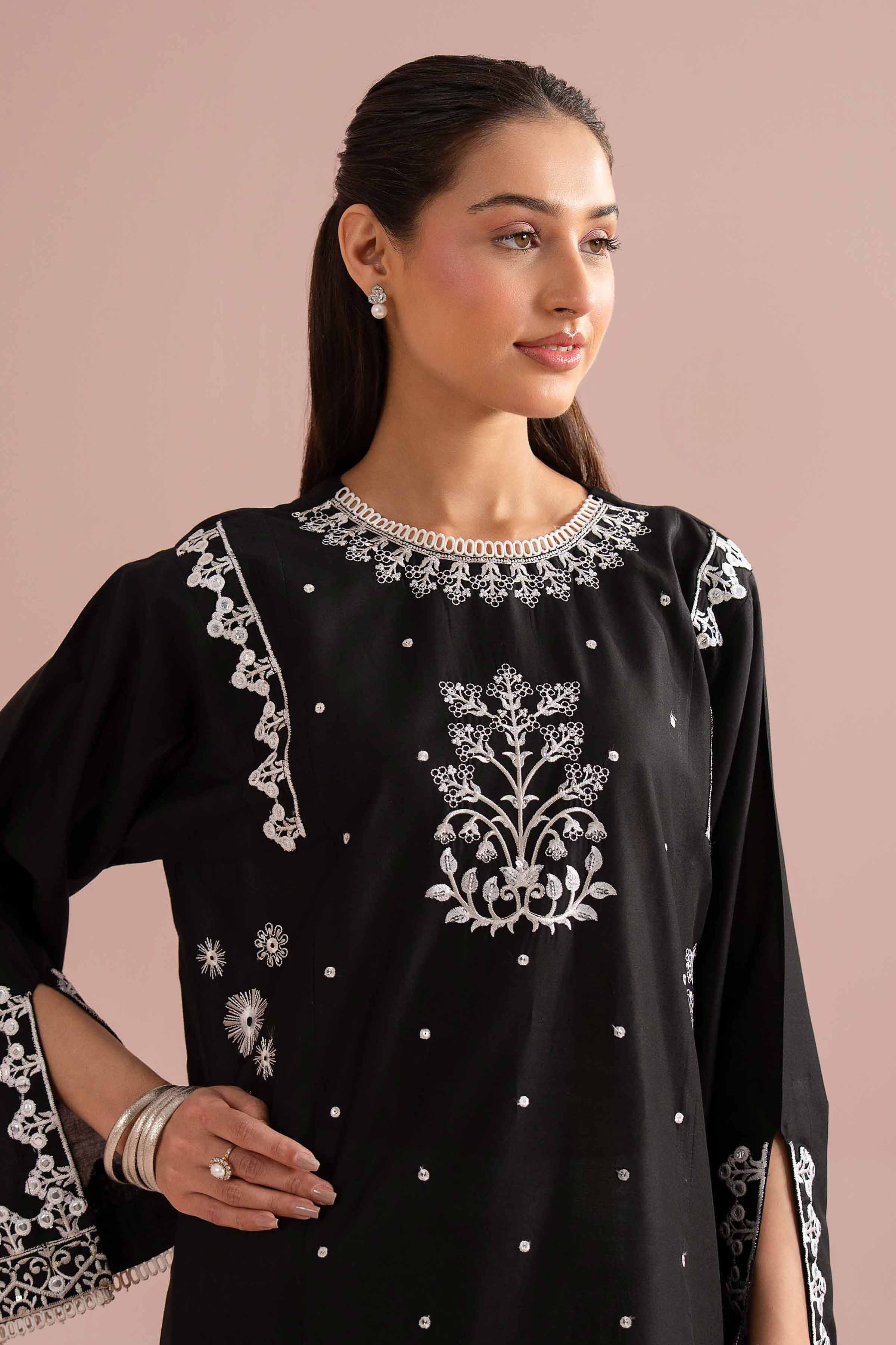 Nishat UK - Black Embroidered Cambric 2-piece ready to wear Dress