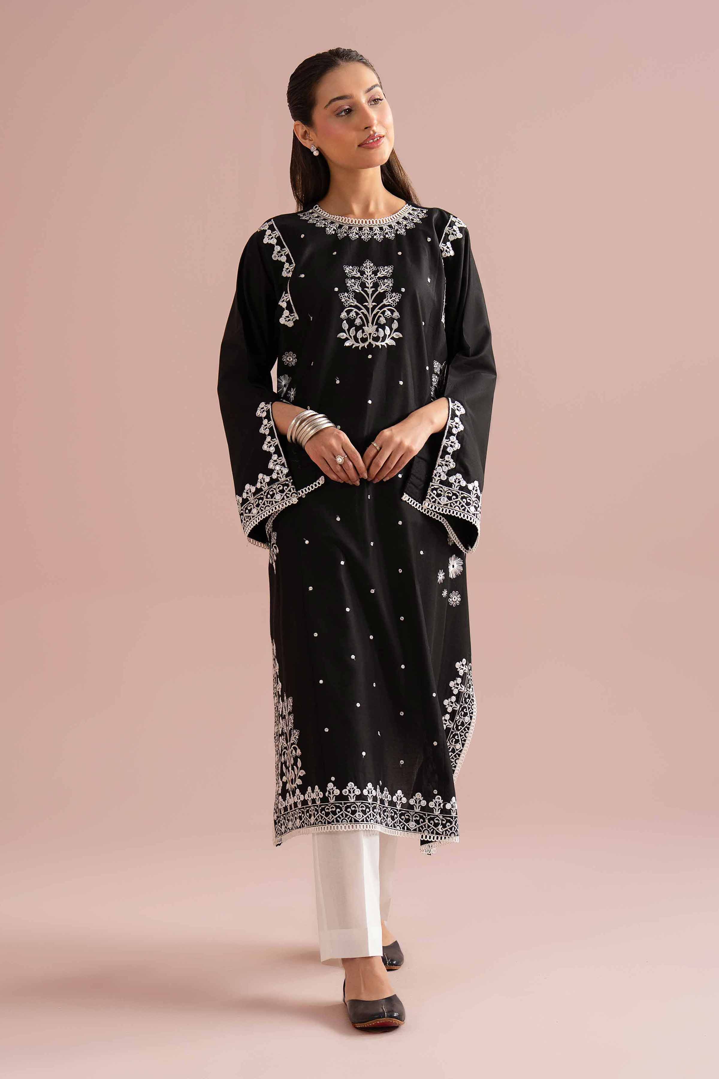 Nishat UK - Black Embroidered Cambric 2-piece ready to wear Dress