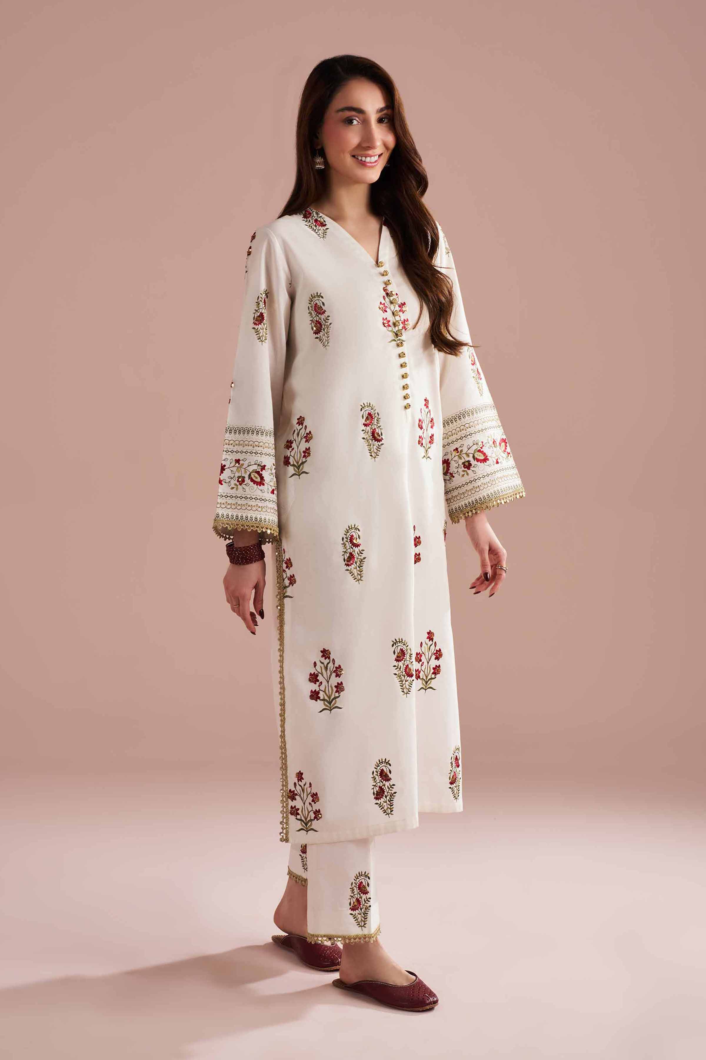 NishatUK - White Embroidered Cambric 2-piece ready to wear Dress