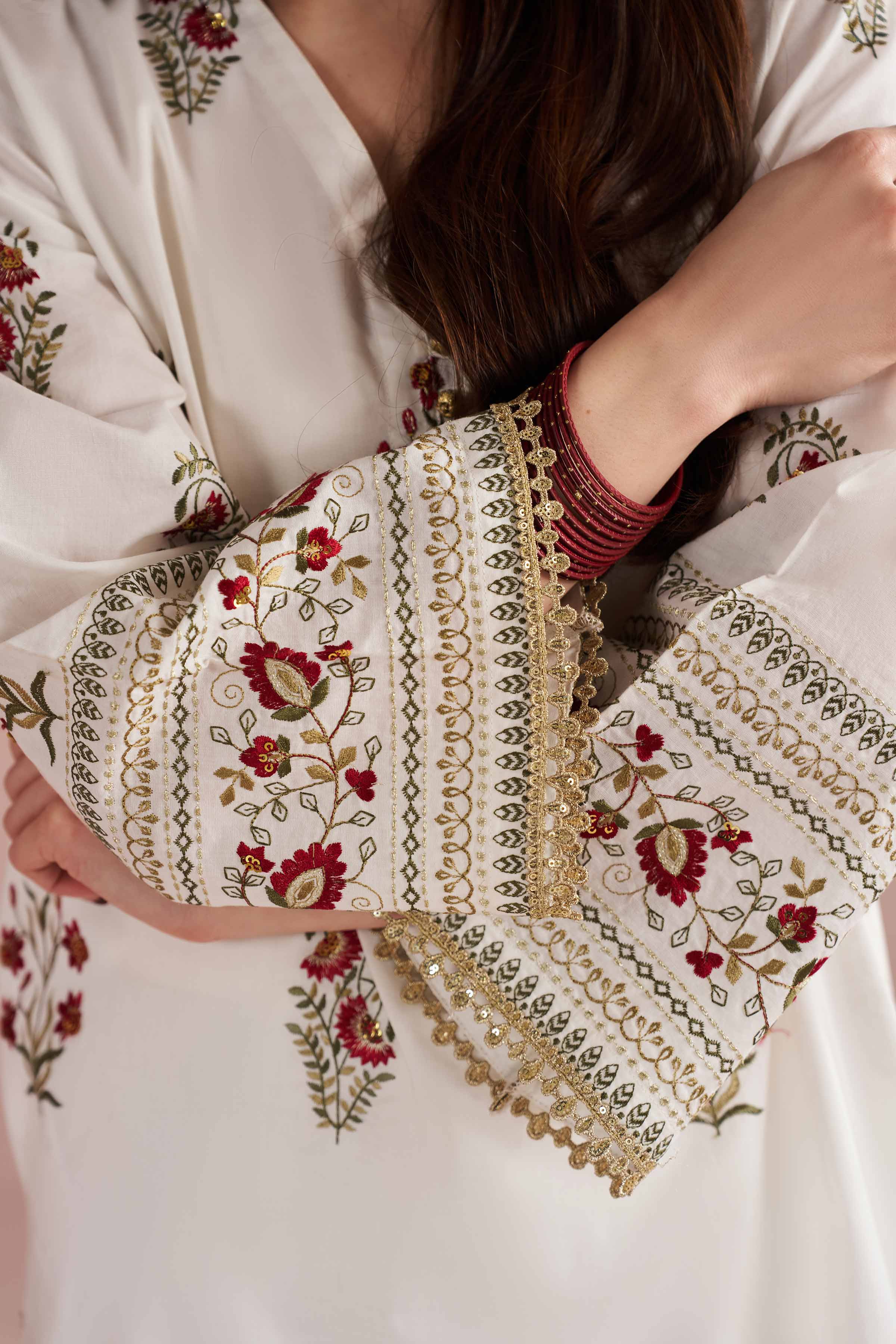 NishatUK - White Embroidered Cambric 2-piece ready to wear Dress