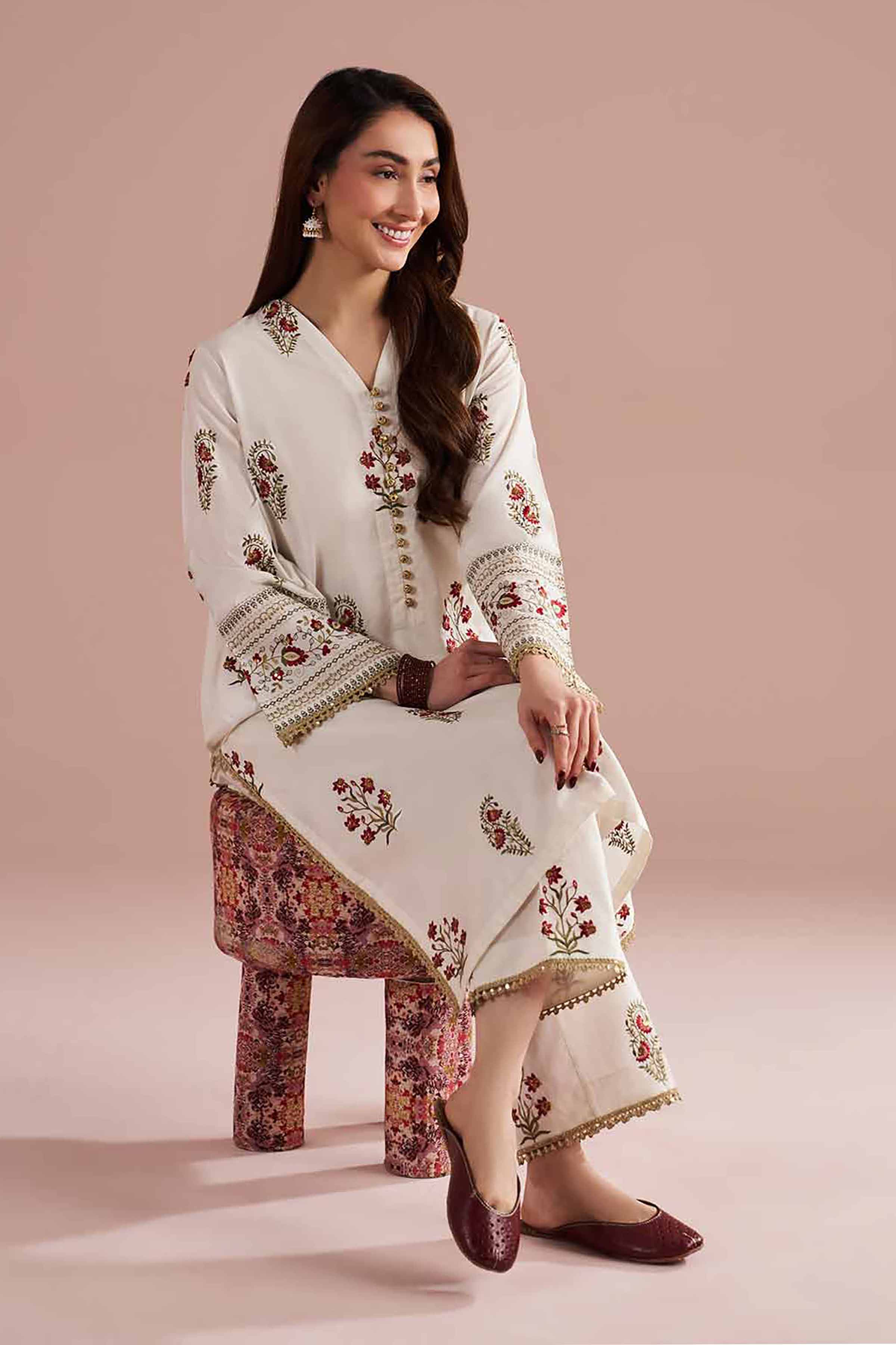 NishatUK - White Embroidered Cambric 2-piece ready to wear Dress