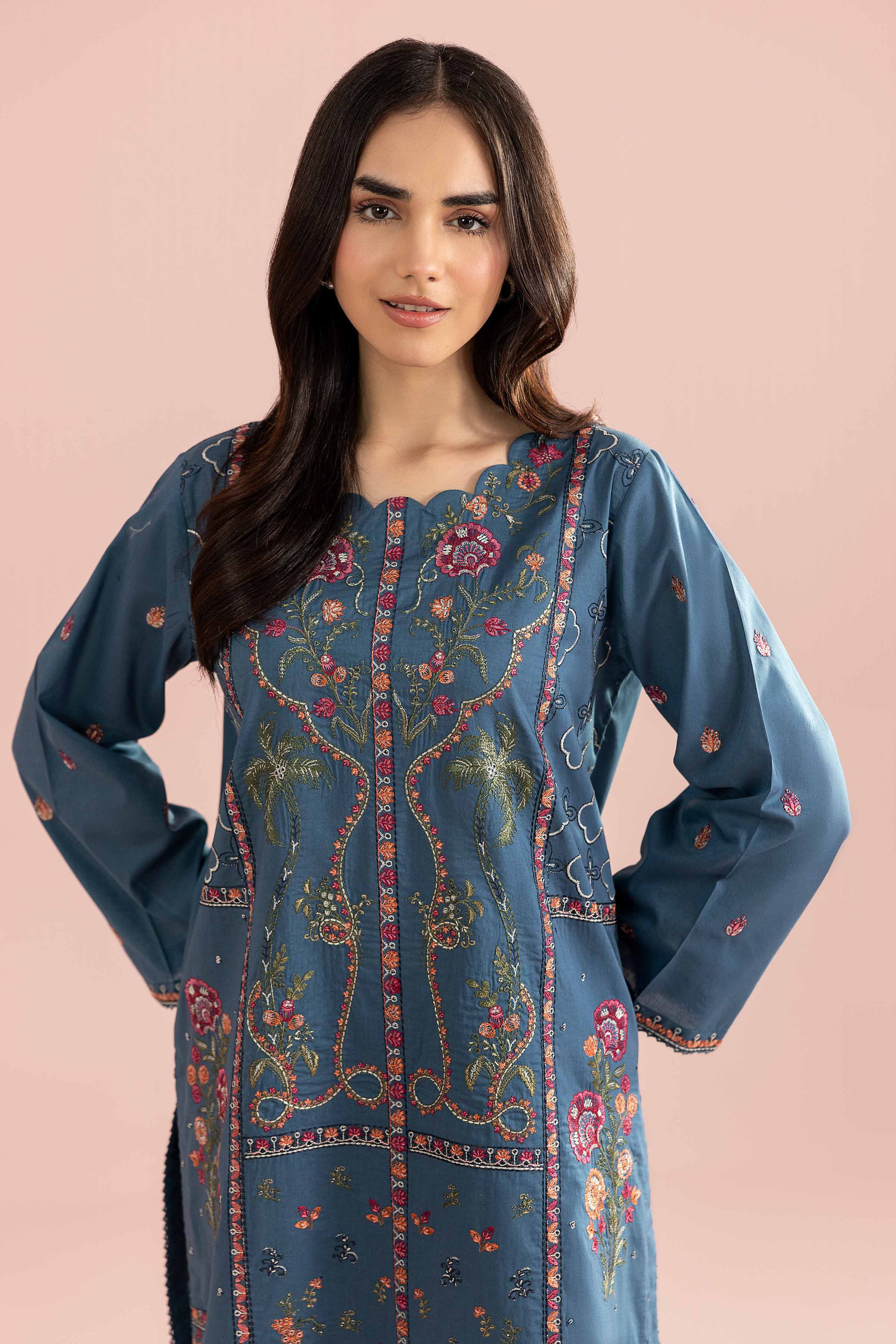 NishatUK - Blue Embroidered Cambric 2-piece ready to wear Dress