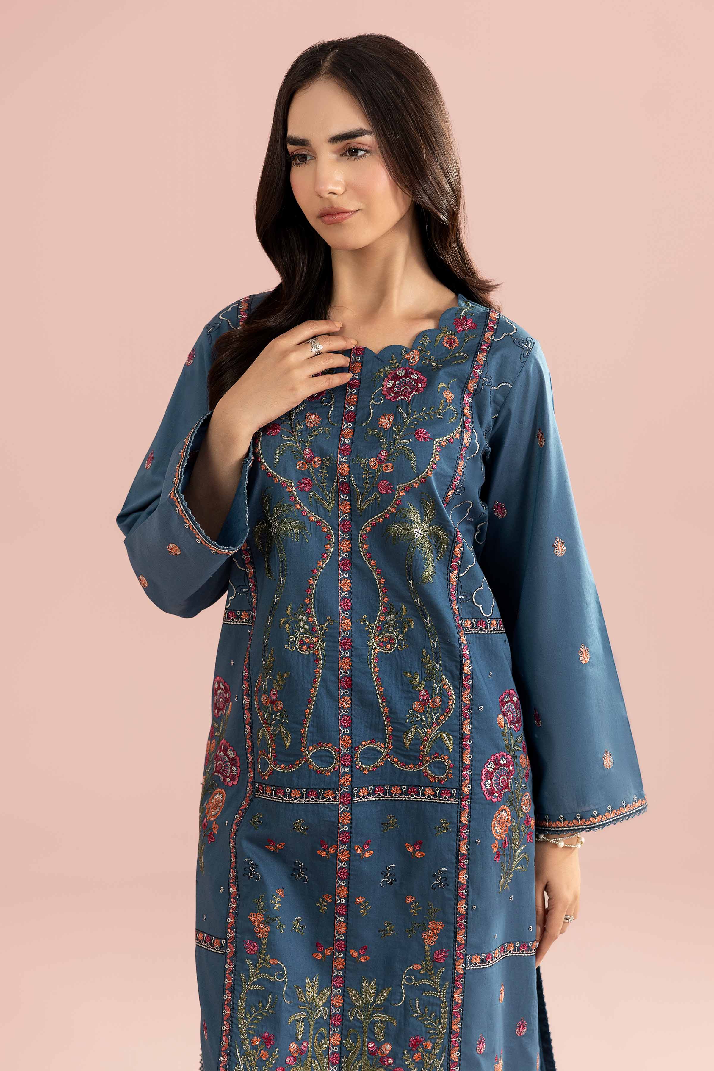 NishatUK - Blue Embroidered Cambric 2-piece ready to wear Dress