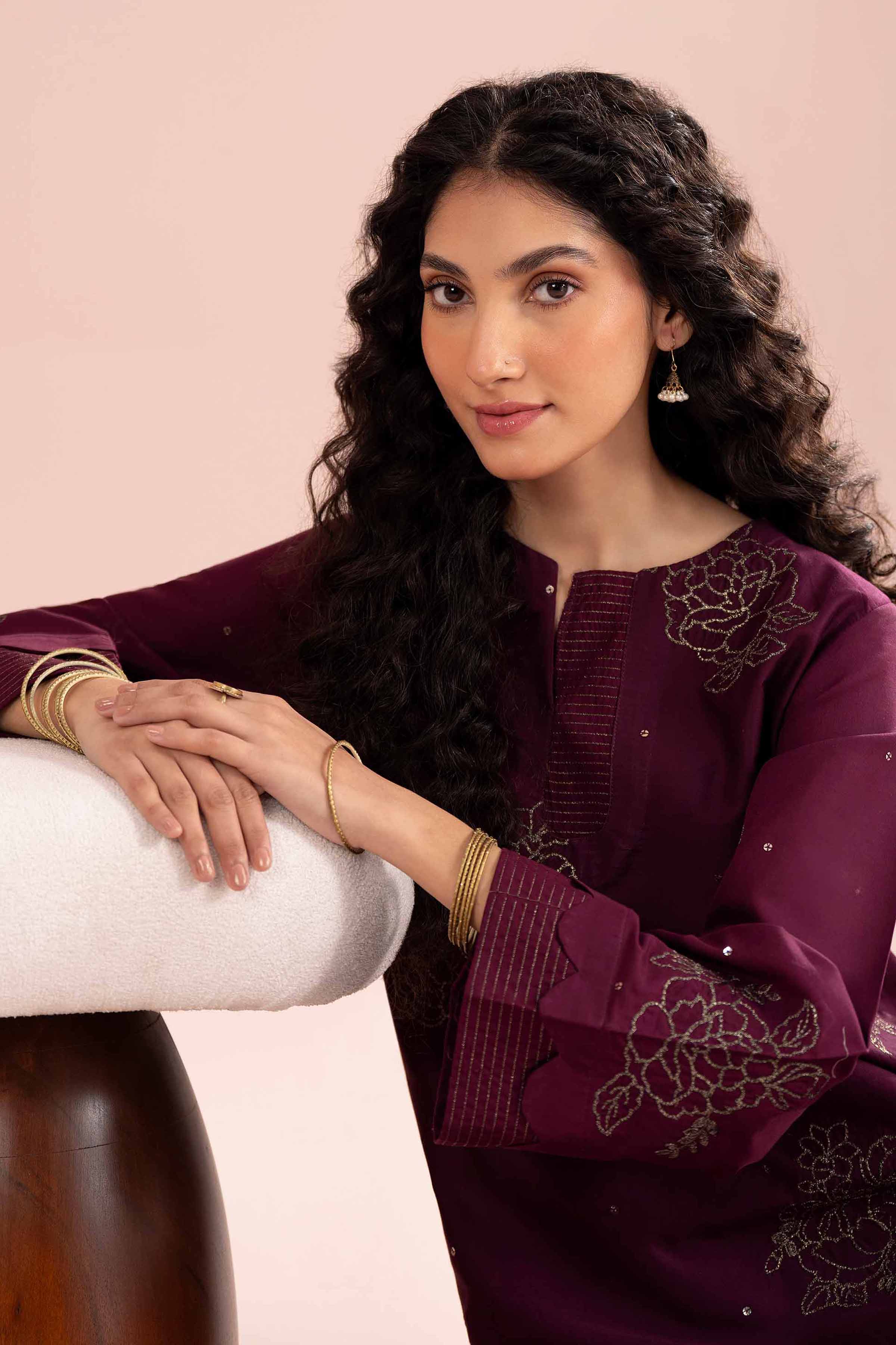 NishatUK - Purple Embroidered Cotton 2-piece ready to wear Dress