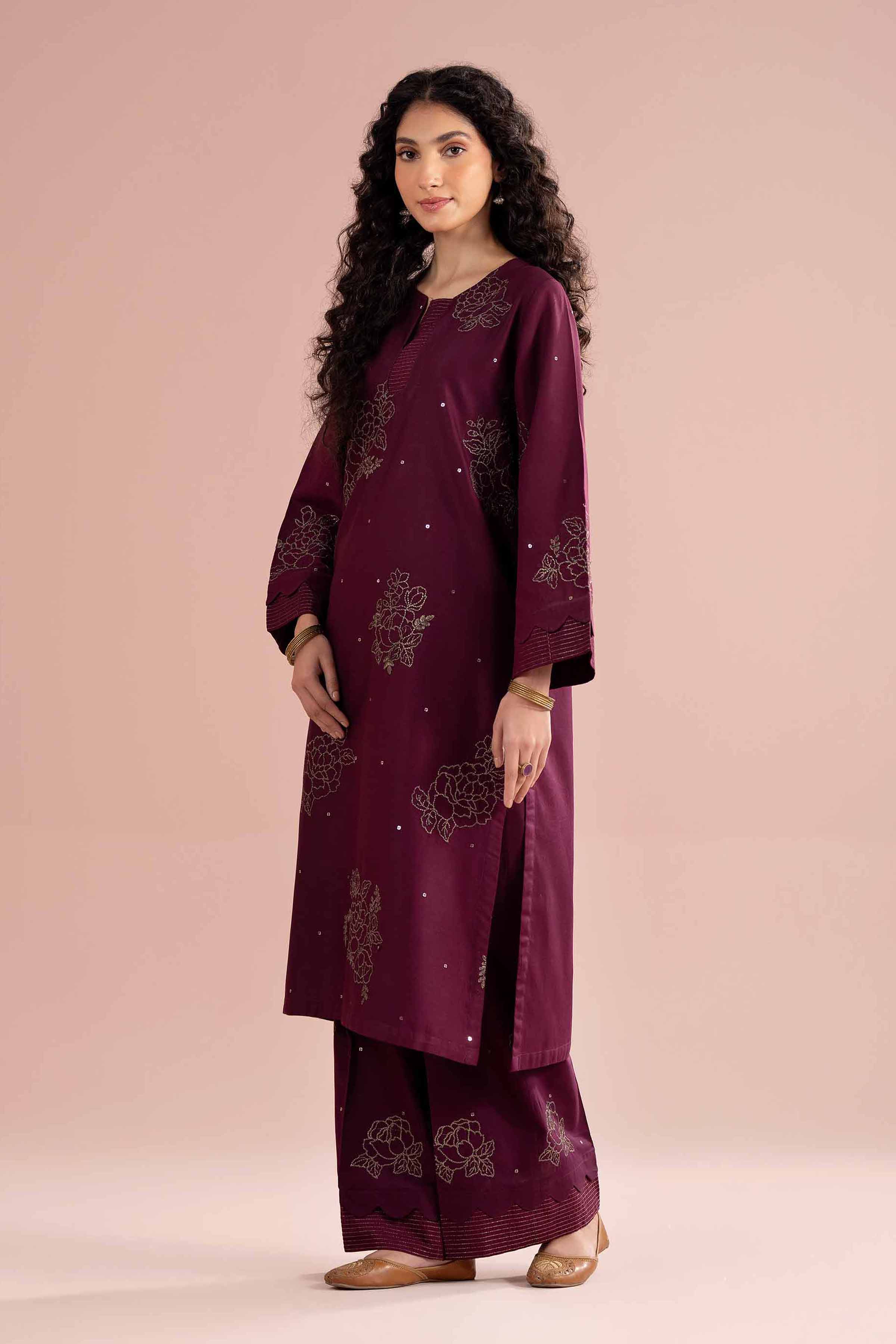 NishatUK - Purple Embroidered Cotton 2-piece ready to wear Dress