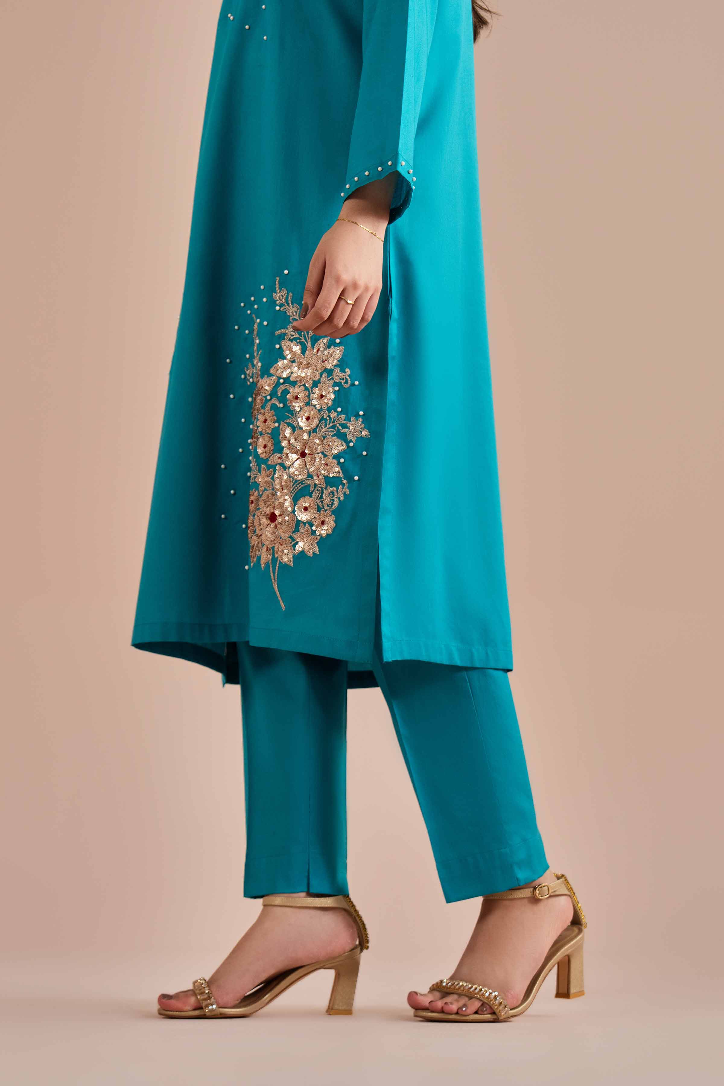NishatUK - Blue Embroidered Cotton 2-piece ready to wear Dress