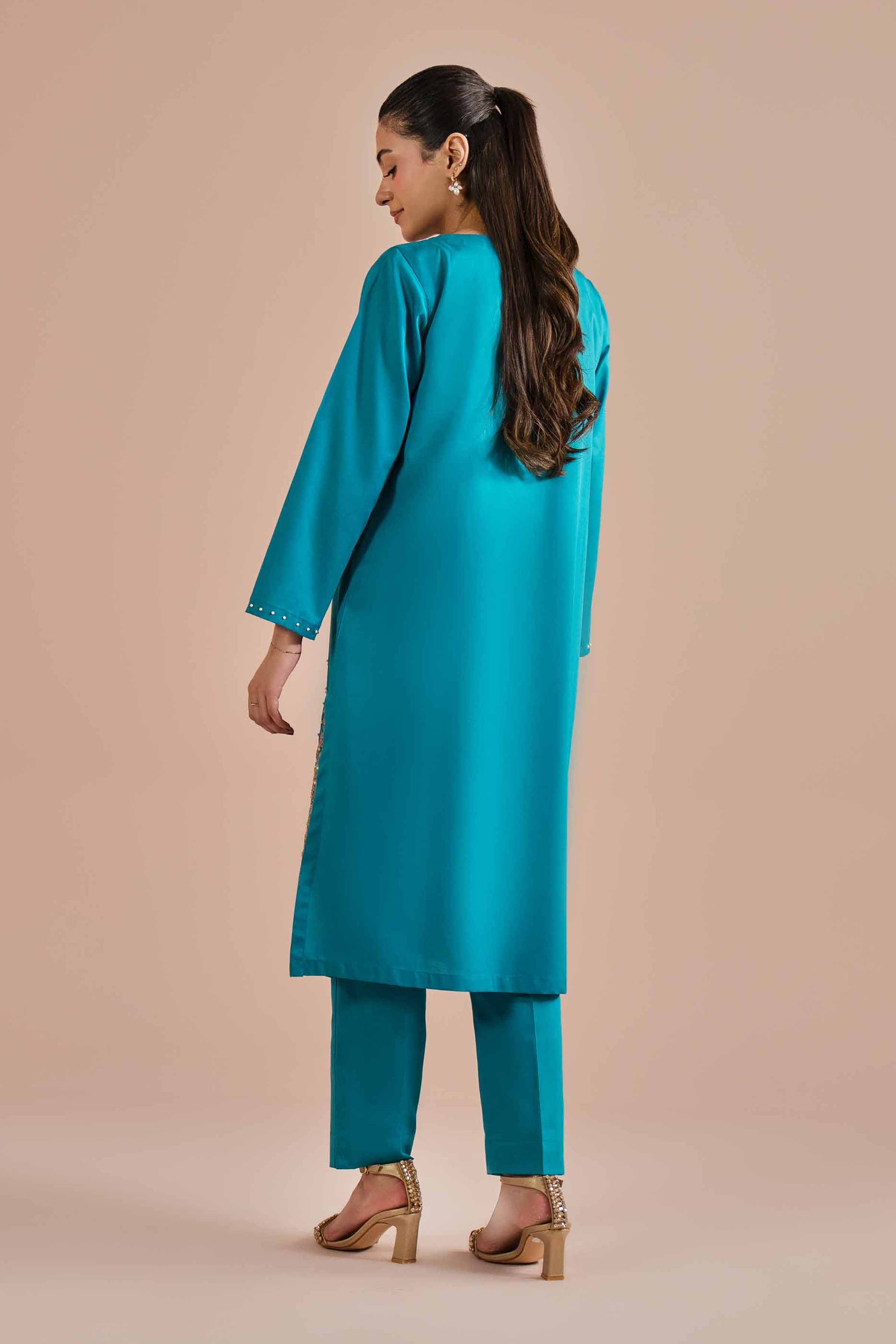 NishatUK - Blue Embroidered Cotton 2-piece ready to wear Dress
