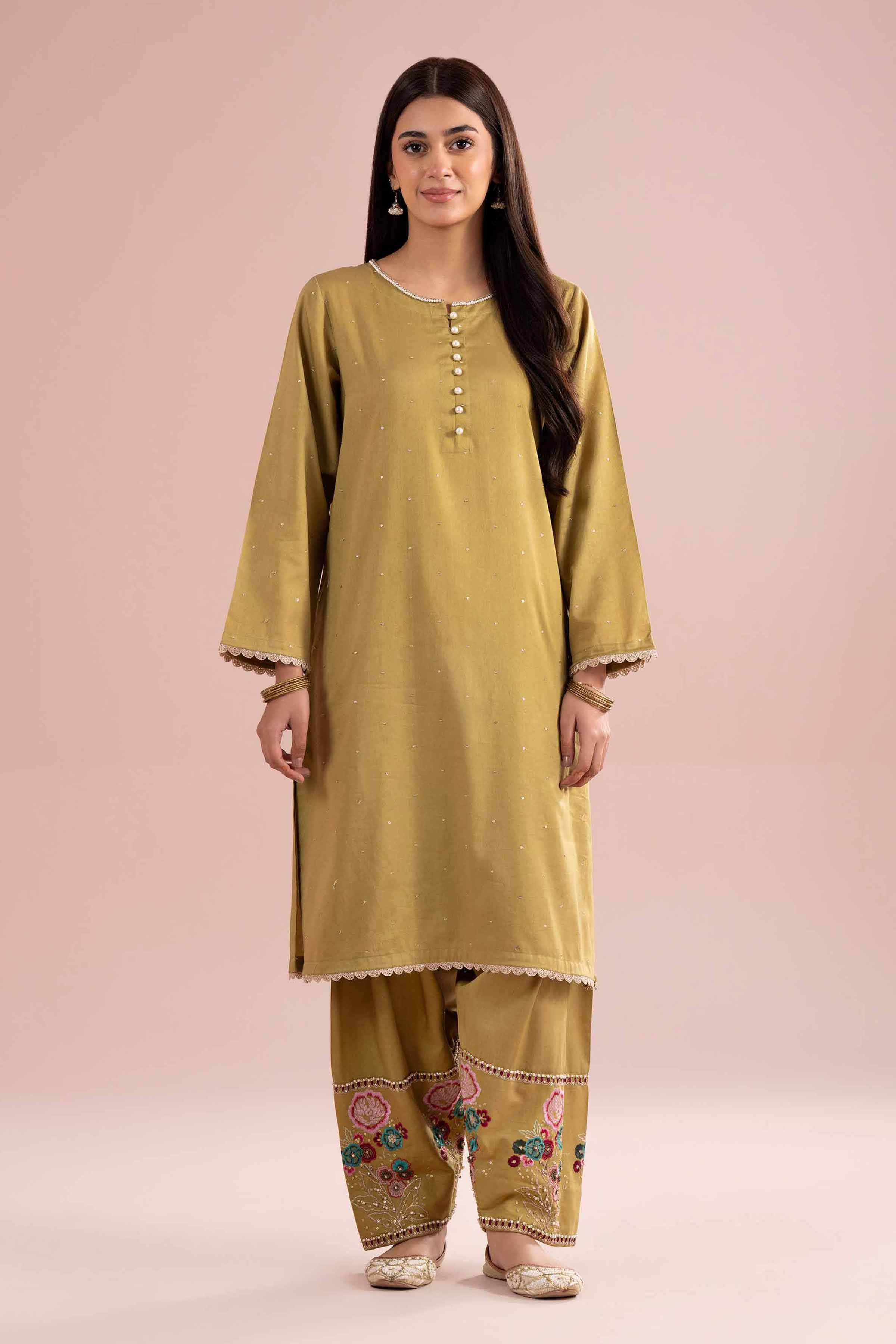 NishatUK - Green Embroidered Cotton 2-piece ready to wear Dress