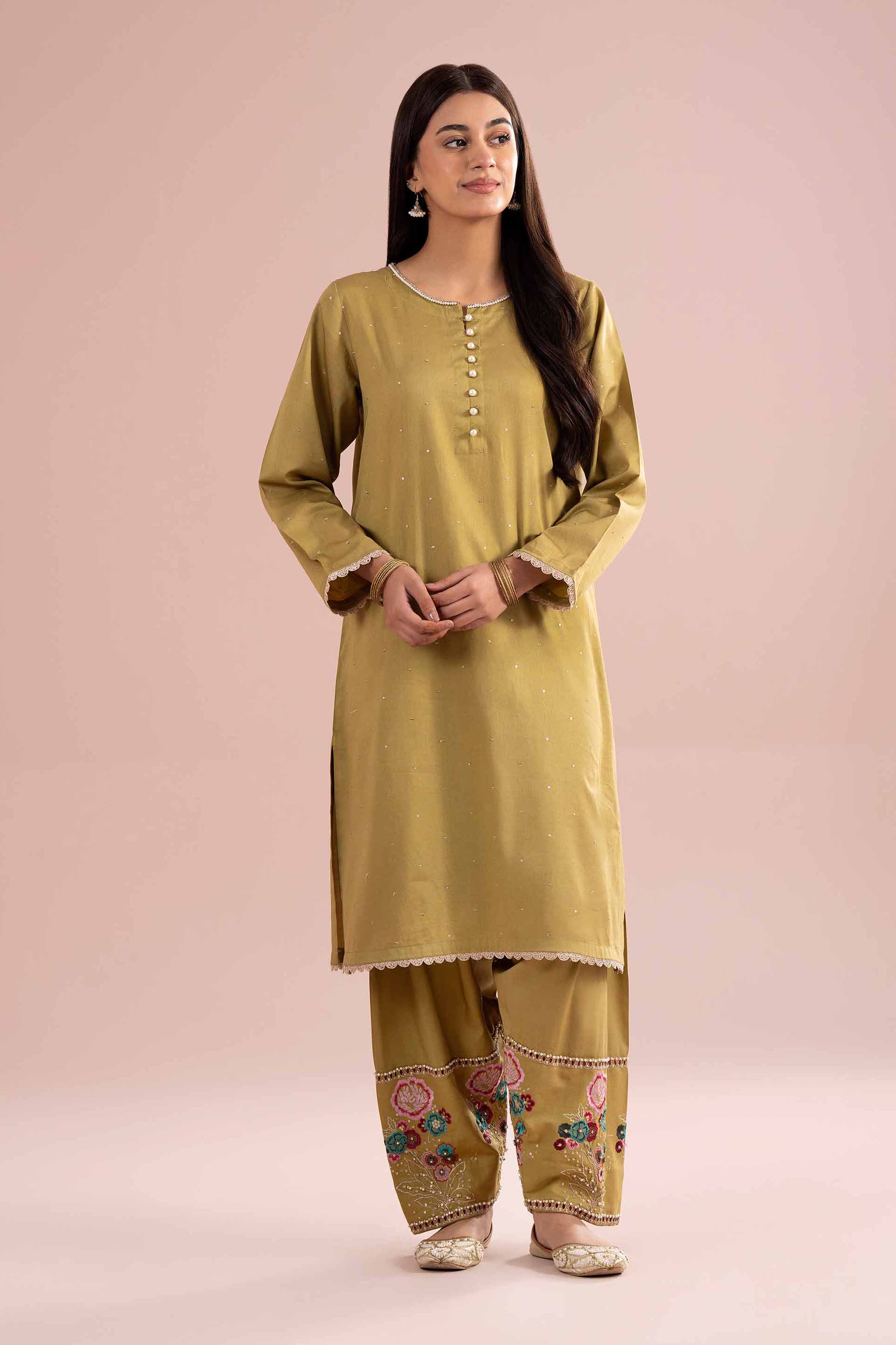 NishatUK - Green Embroidered Cotton 2-piece ready to wear Dress