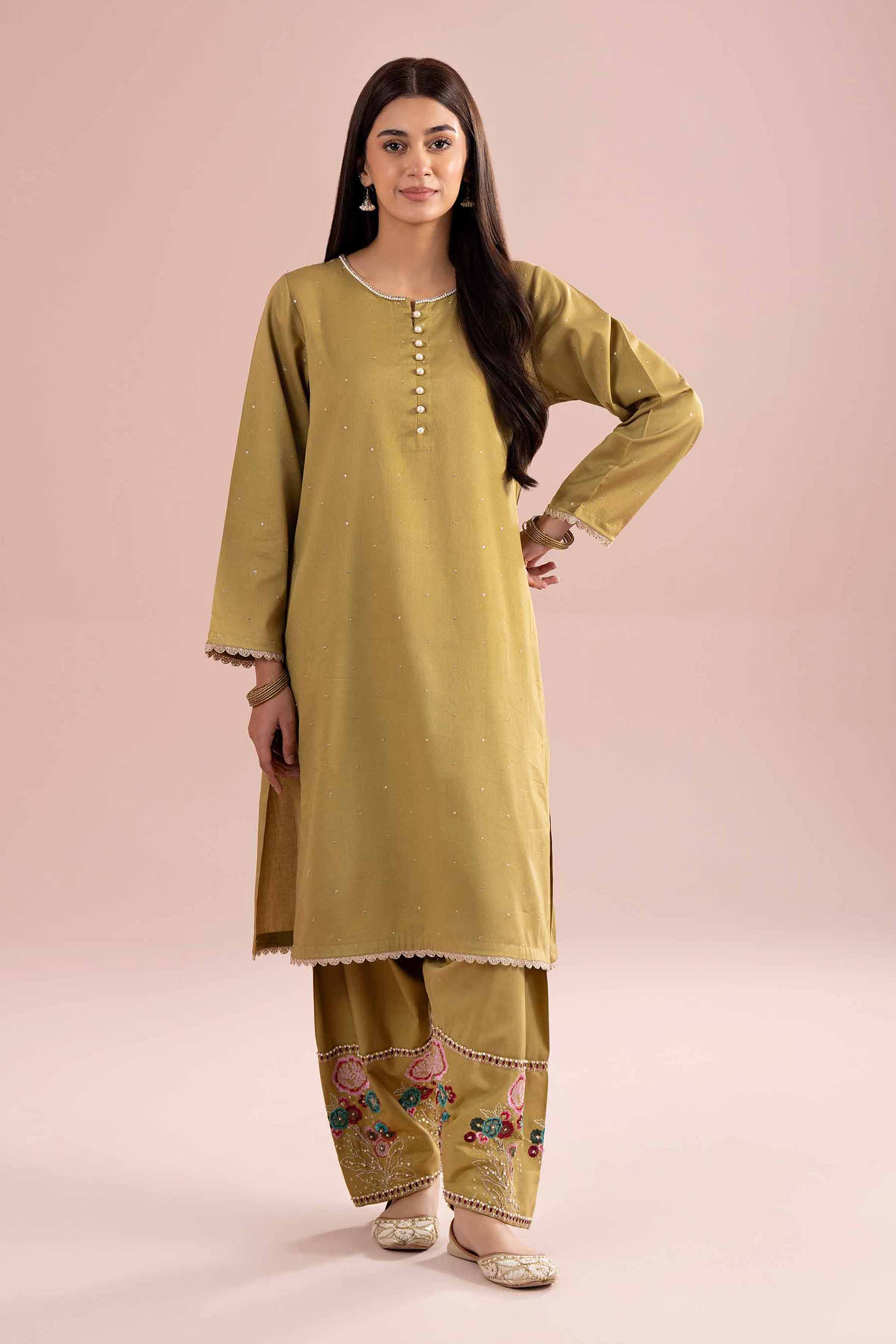 NishatUK - Green Embroidered Cotton 2-piece ready to wear Dress