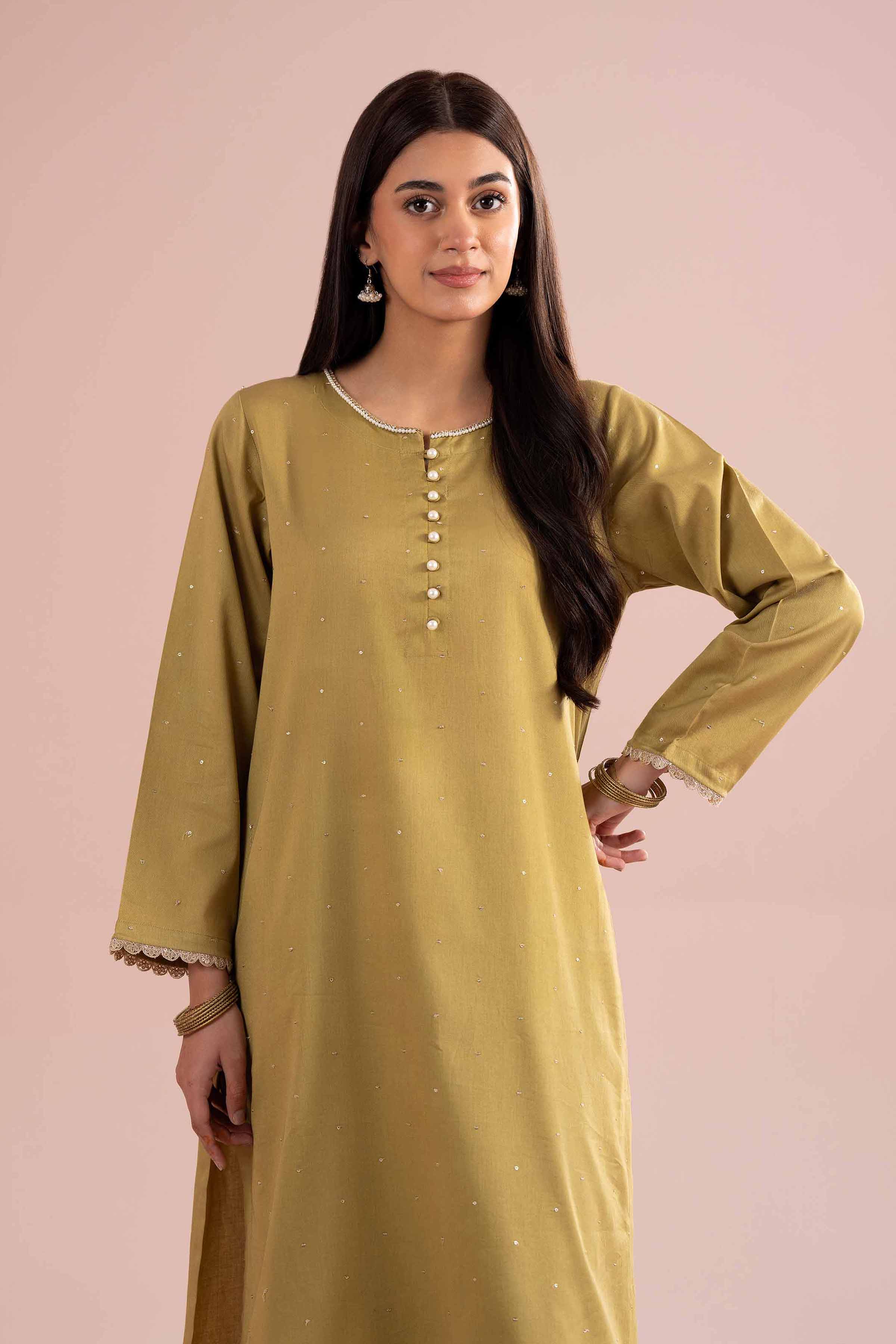 NishatUK - Green Embroidered Cotton 2-piece ready to wear Dress