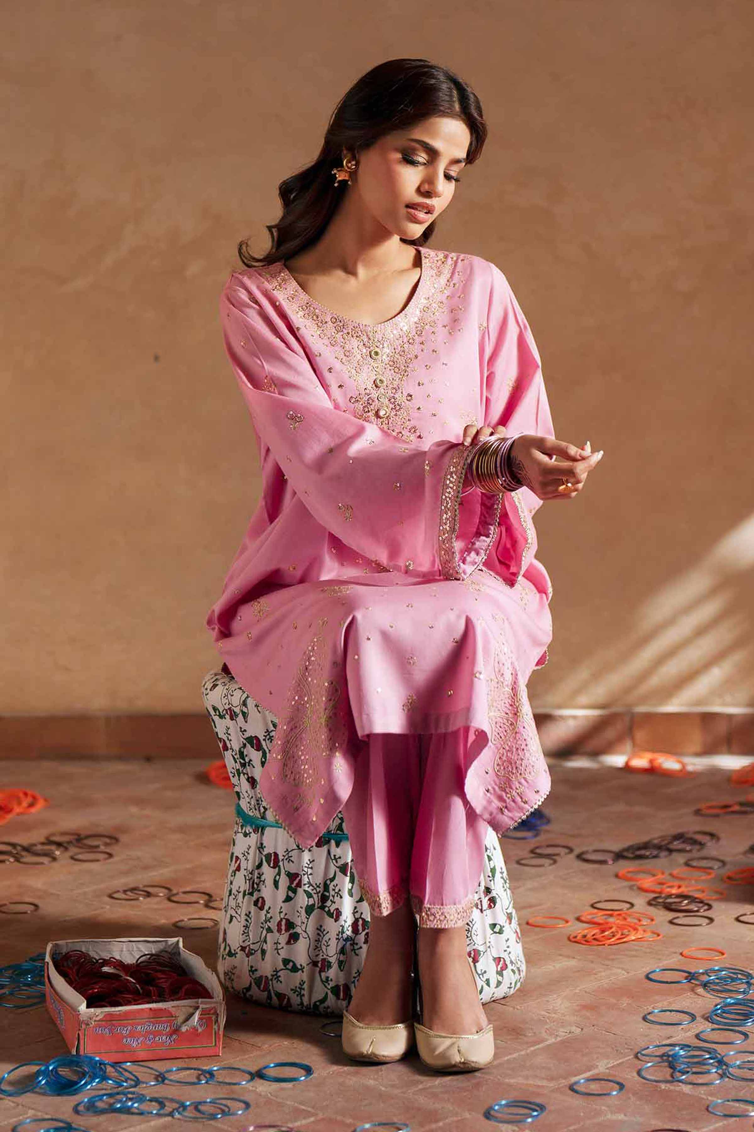 NishatUK - Pink Embroidered Cotton 2-piece ready to wear Dress