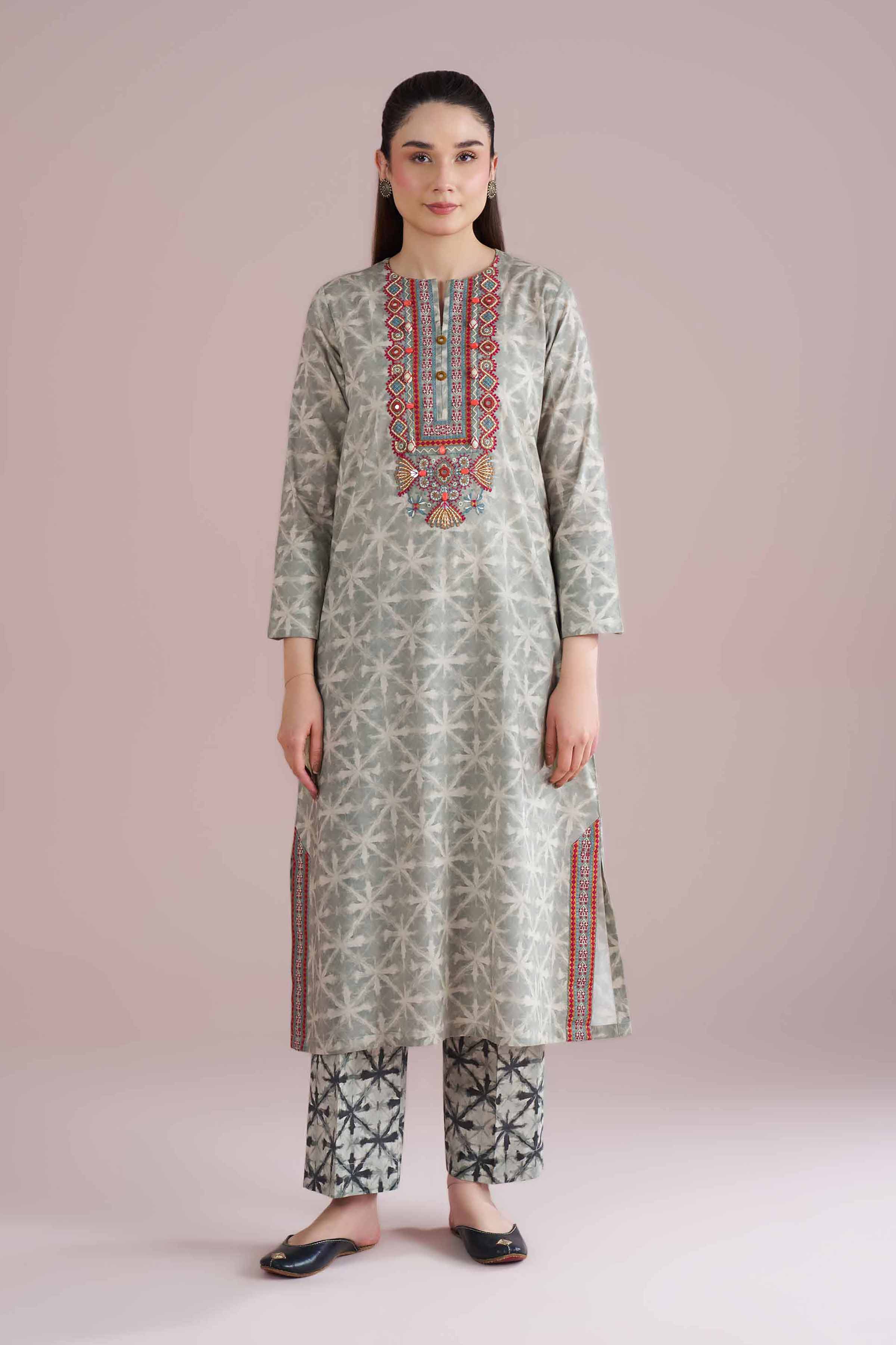 NishatUK - Grey Embroidered Lawn 2-piece ready to wear Dress