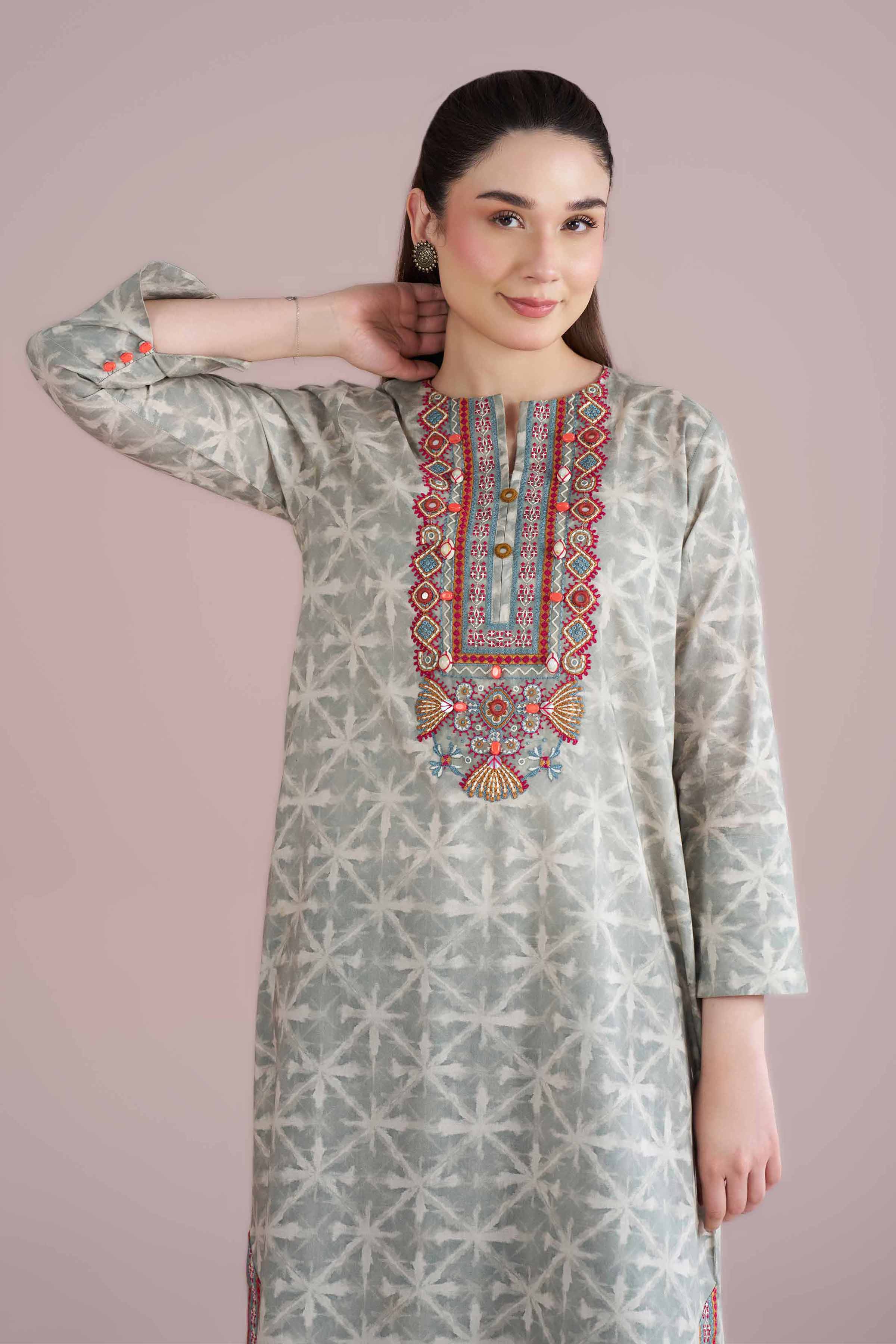 NishatUK - Grey Embroidered Lawn 2-piece ready to wear Dress