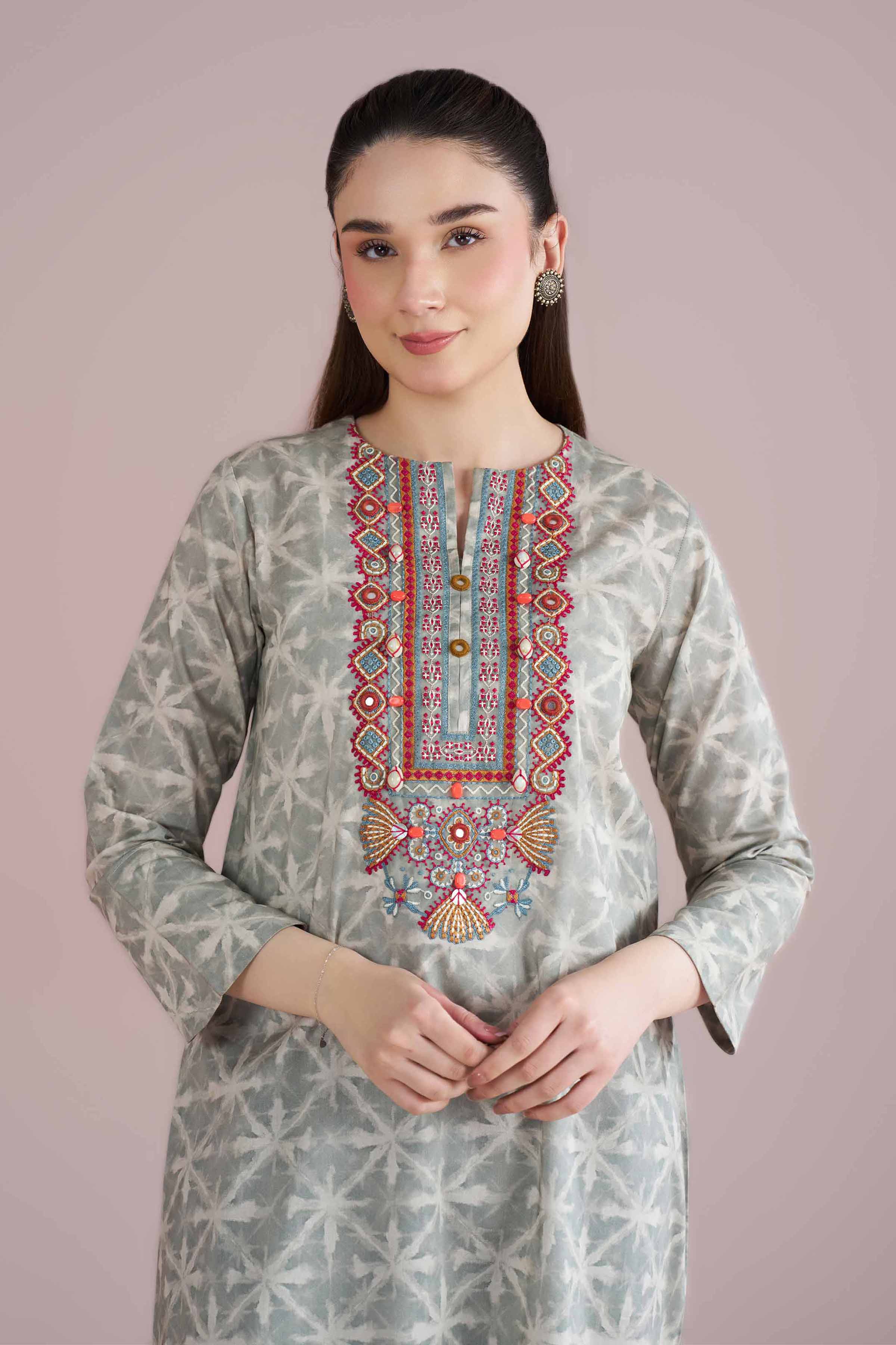 NishatUK - Grey Embroidered Lawn 2-piece ready to wear Dress