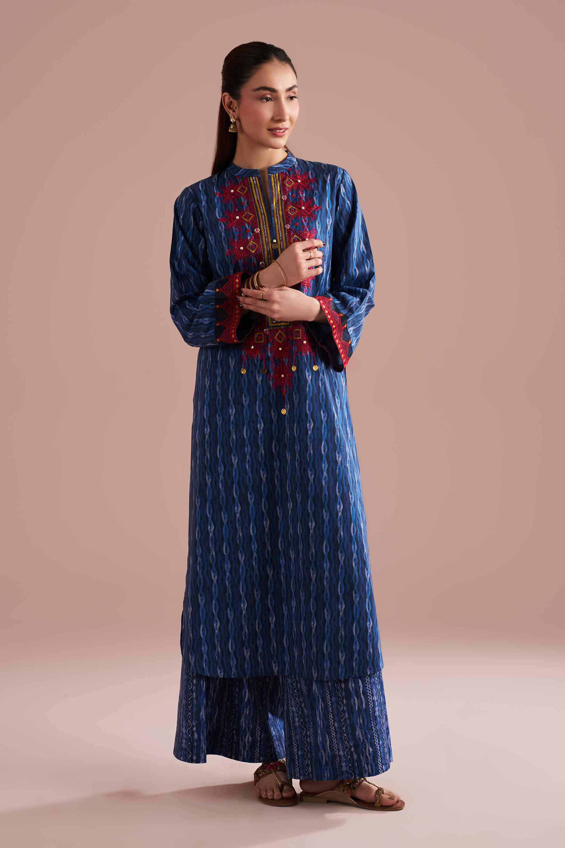 NishatUK - Blue Embroidered Lawn 2-piece ready to wear Dress