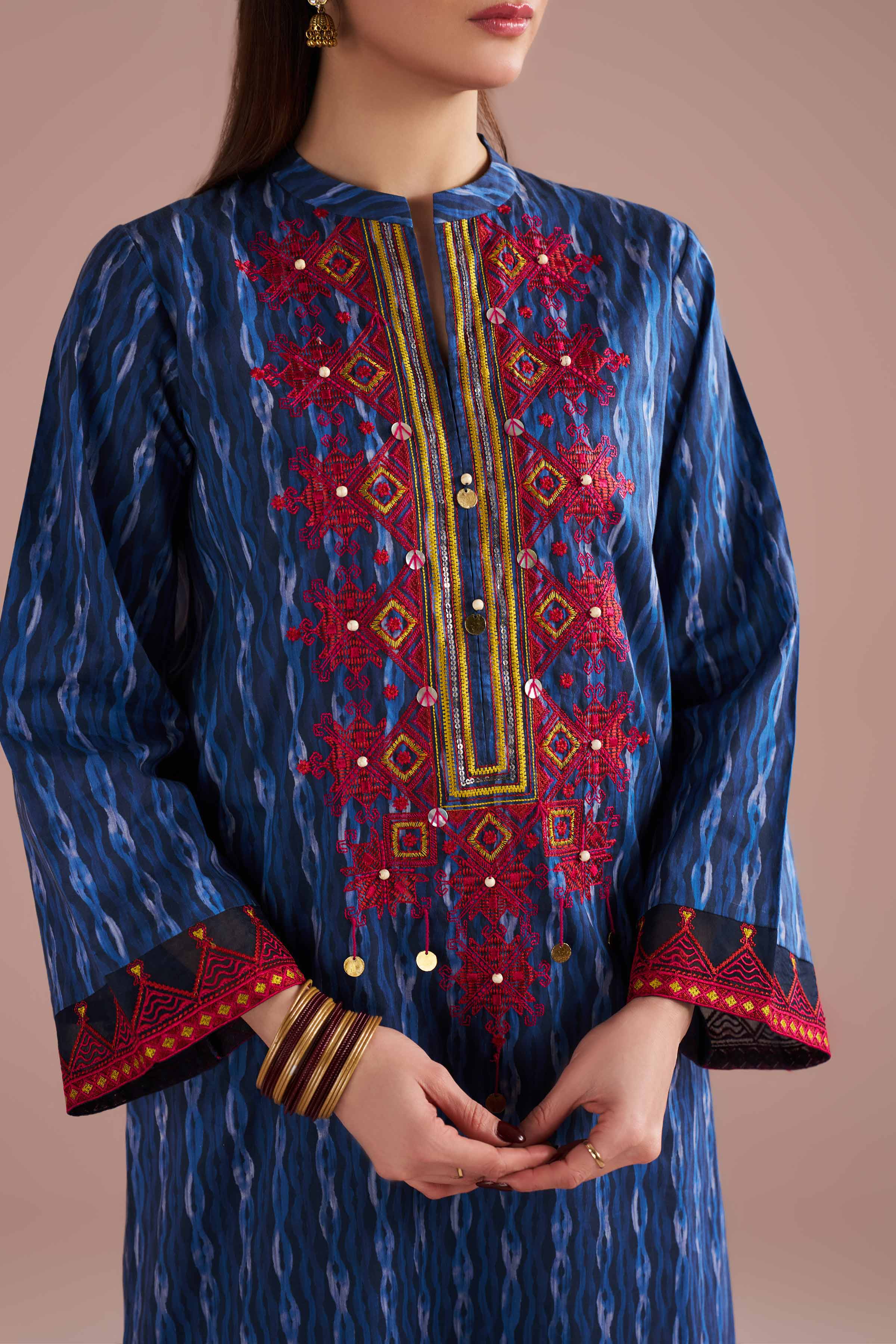 NishatUK - Blue Embroidered Lawn 2-piece ready to wear Dress