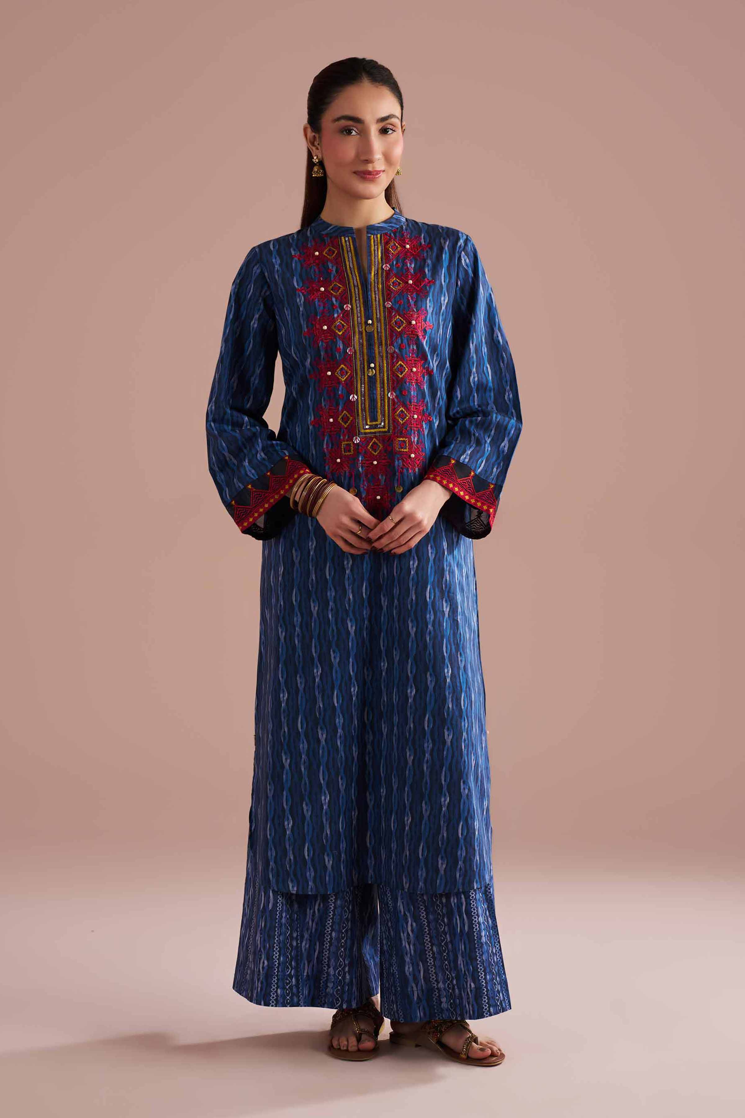 NishatUK - Blue Embroidered Lawn 2-piece ready to wear Dress