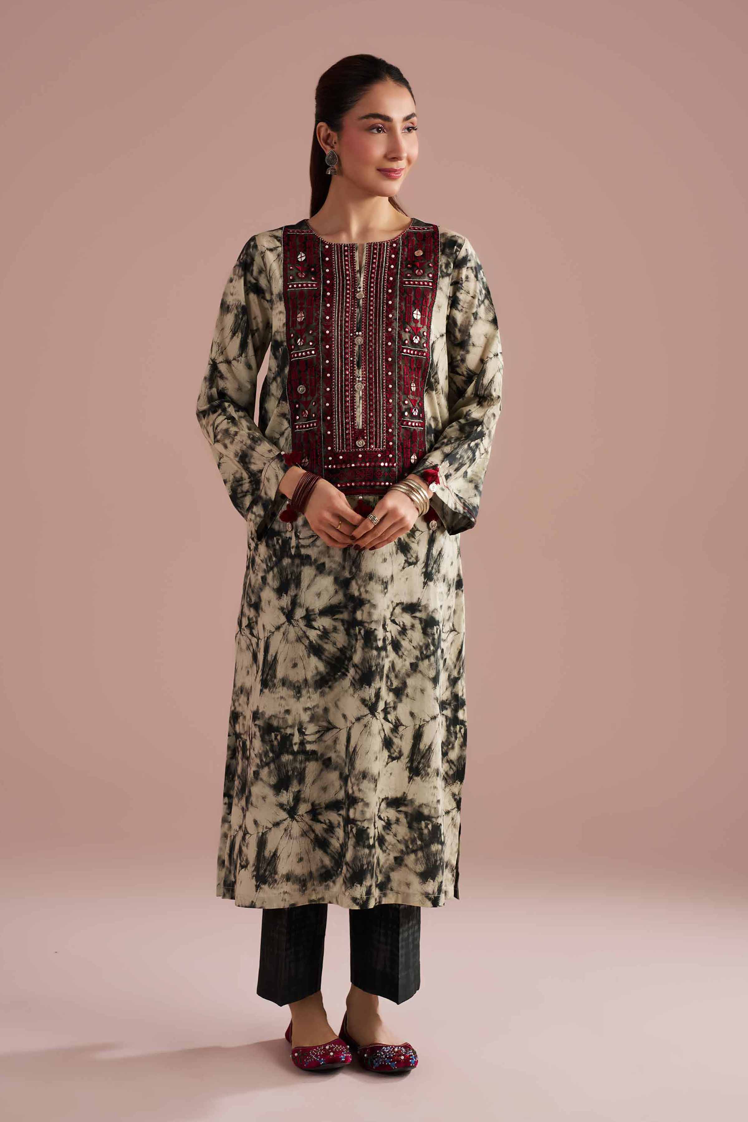 NishatUK - Black Embroidered Lawn ready to wear Dress