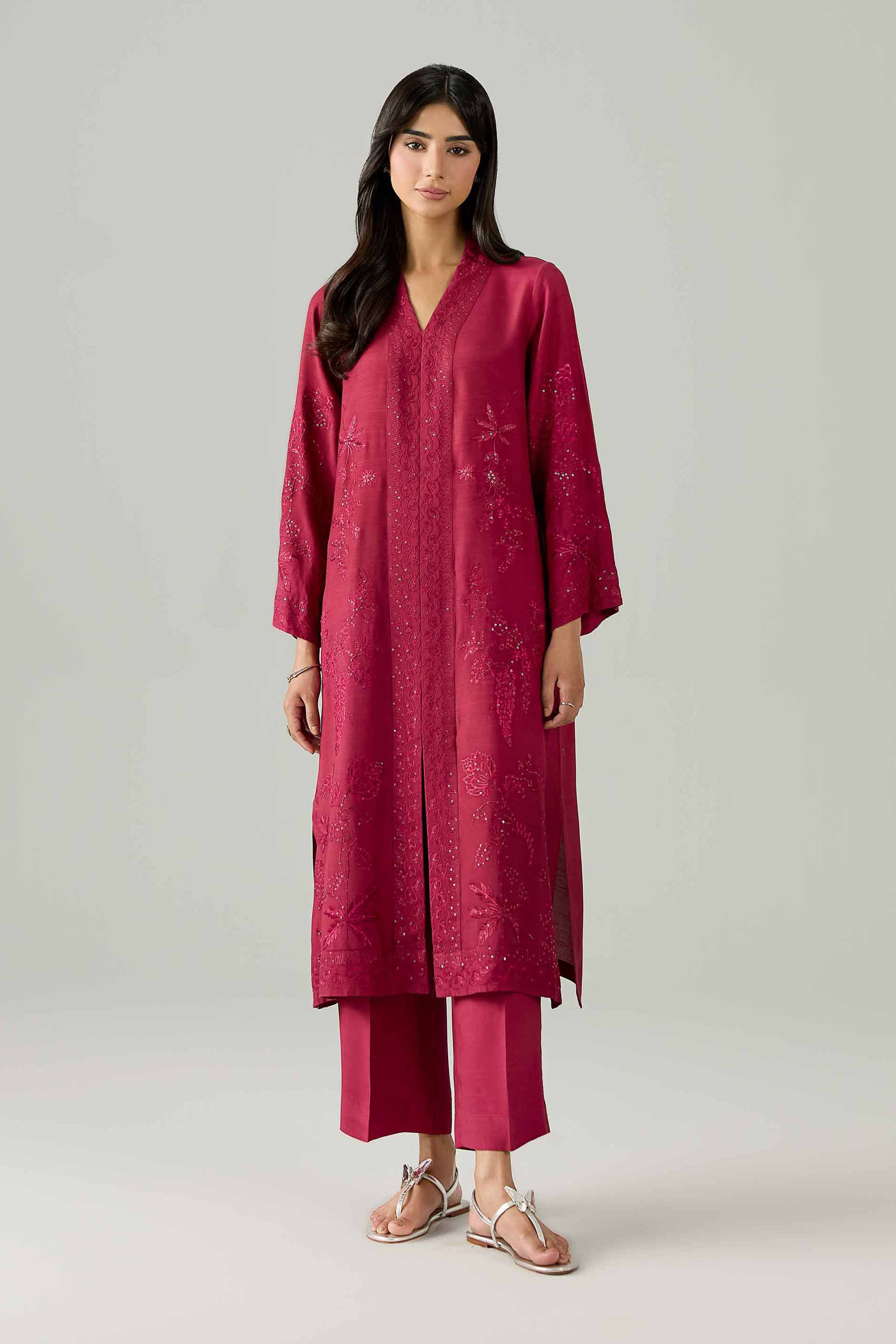 Nishat UK - Pink Embroidered Silk 2 Piece ready to wear Dress