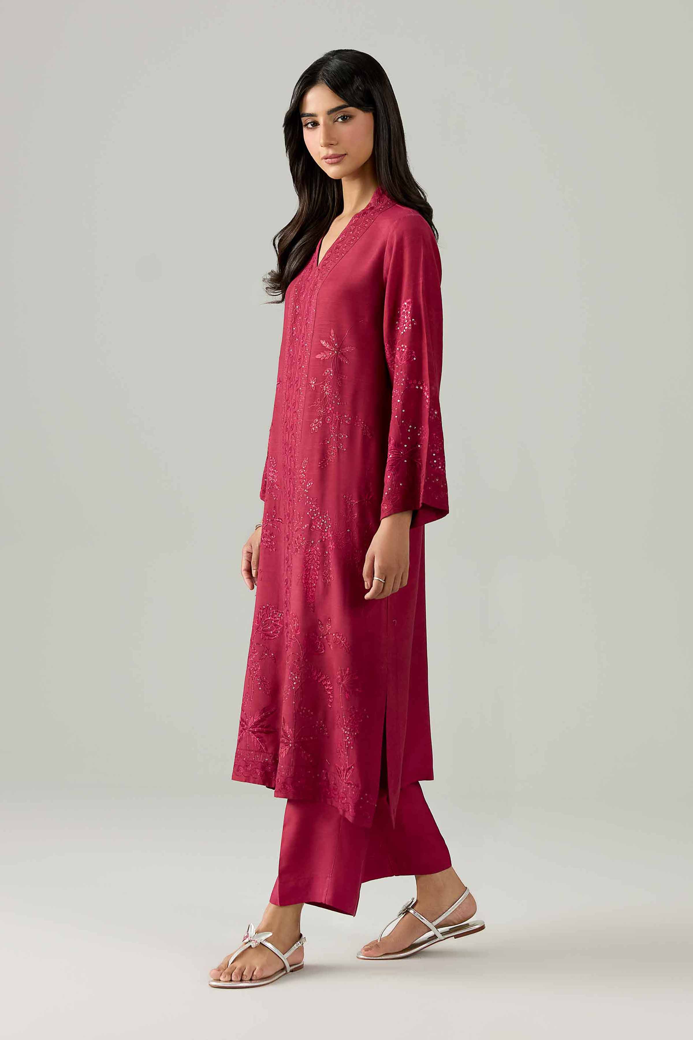 Nishat UK - Pink Embroidered Silk 2 Piece ready to wear Dress