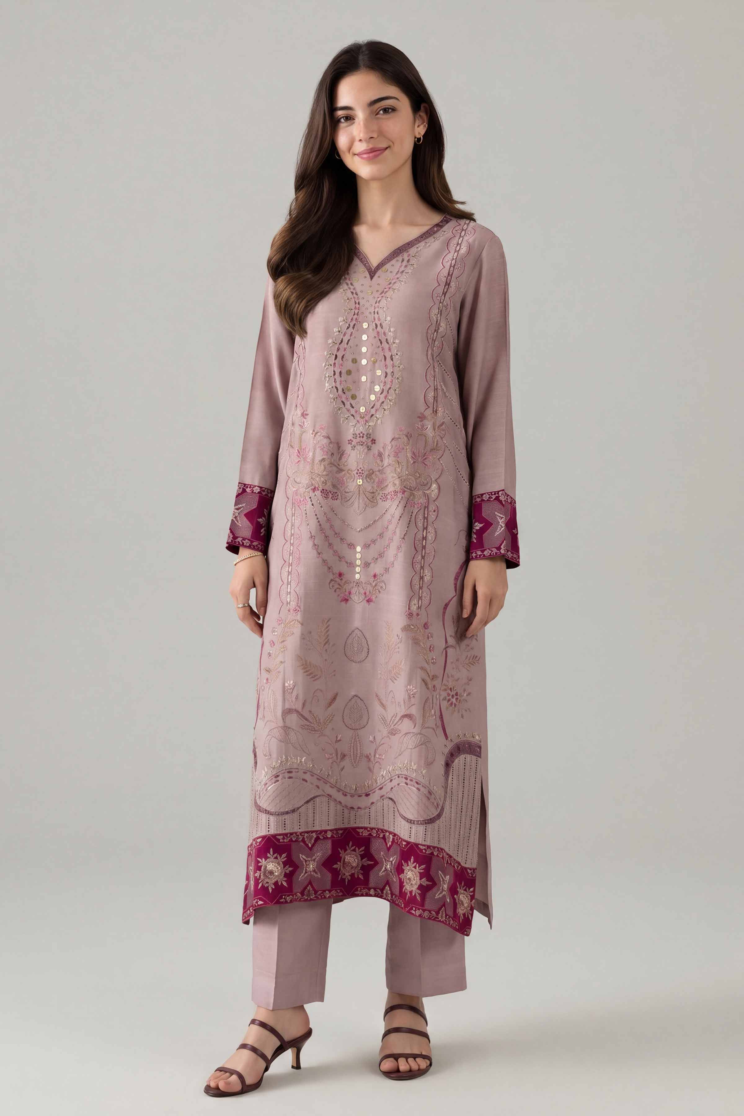 Nishat UK - Pink Embroidered Silk 2 Pieces ready to wear Dress