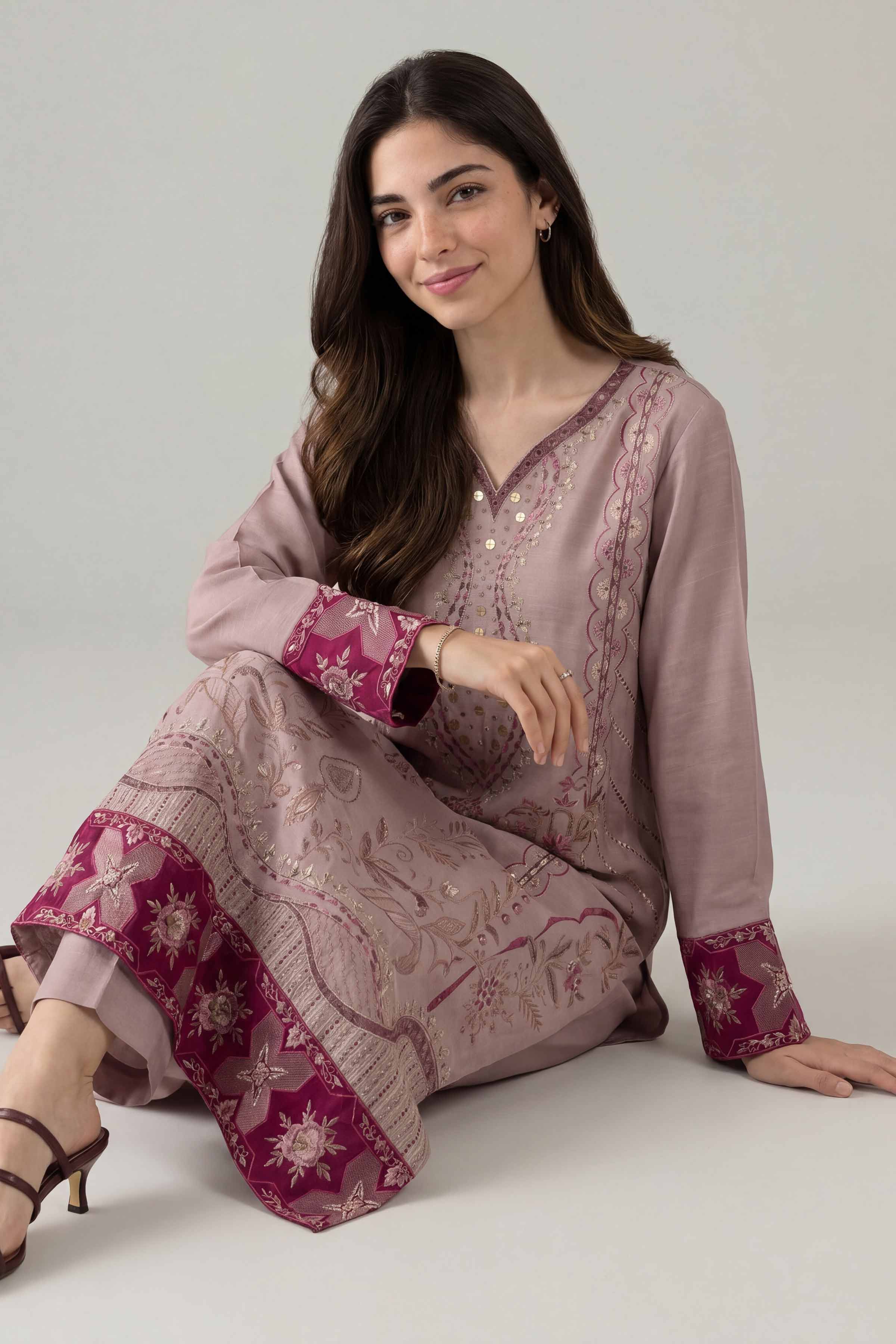 Nishat UK - Pink Embroidered Silk 2 Pieces ready to wear Dress