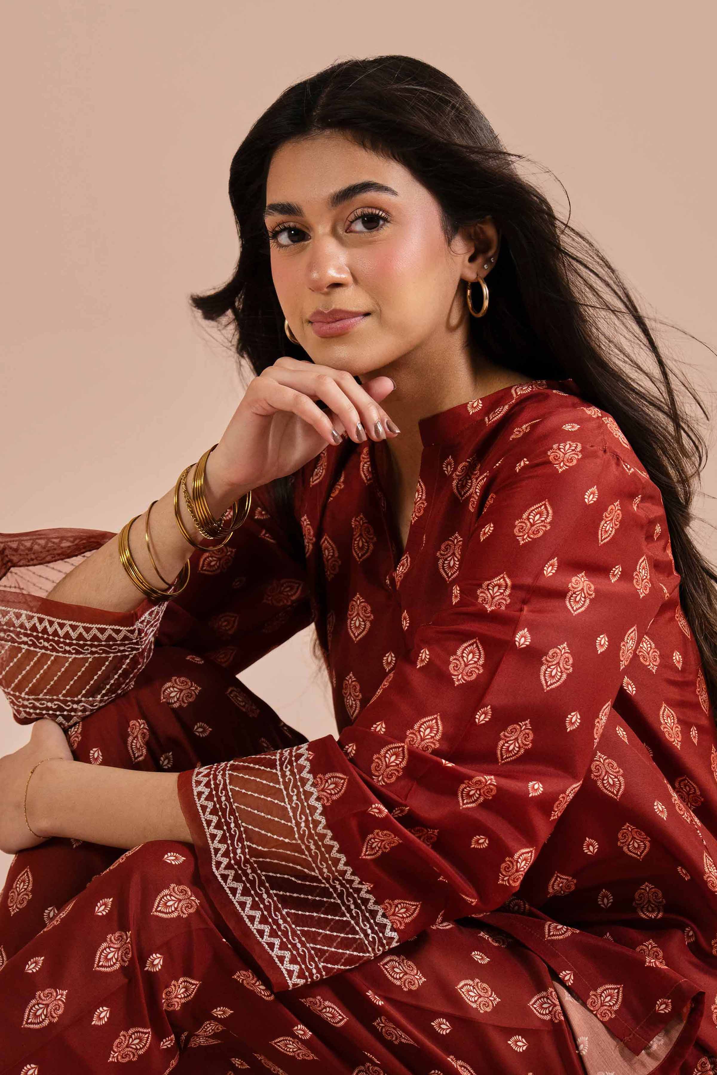 NishatUK - Brown Embroidered Lawn 2-piece ready to wear Dress