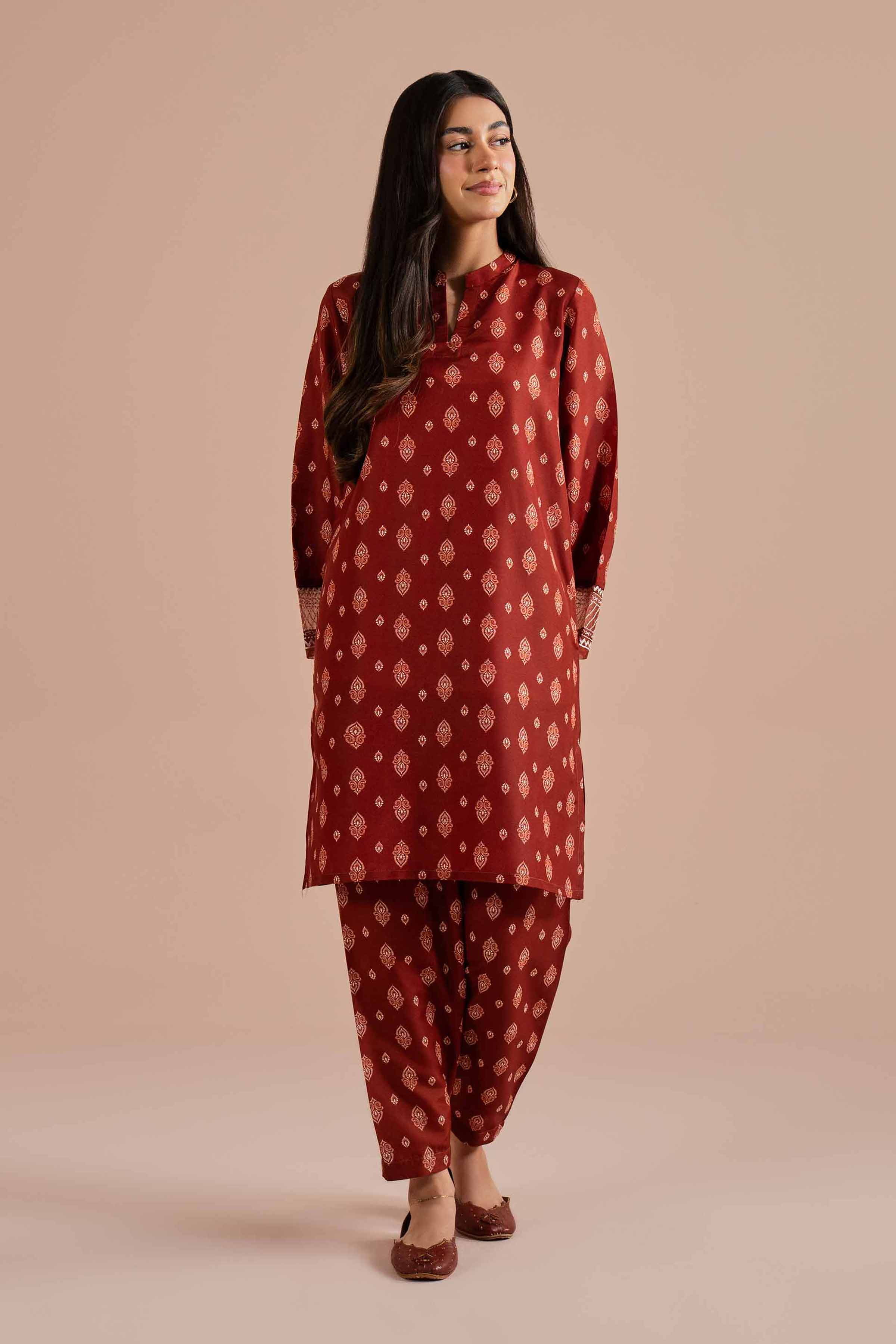 NishatUK - Brown Embroidered Lawn 2-piece ready to wear Dress