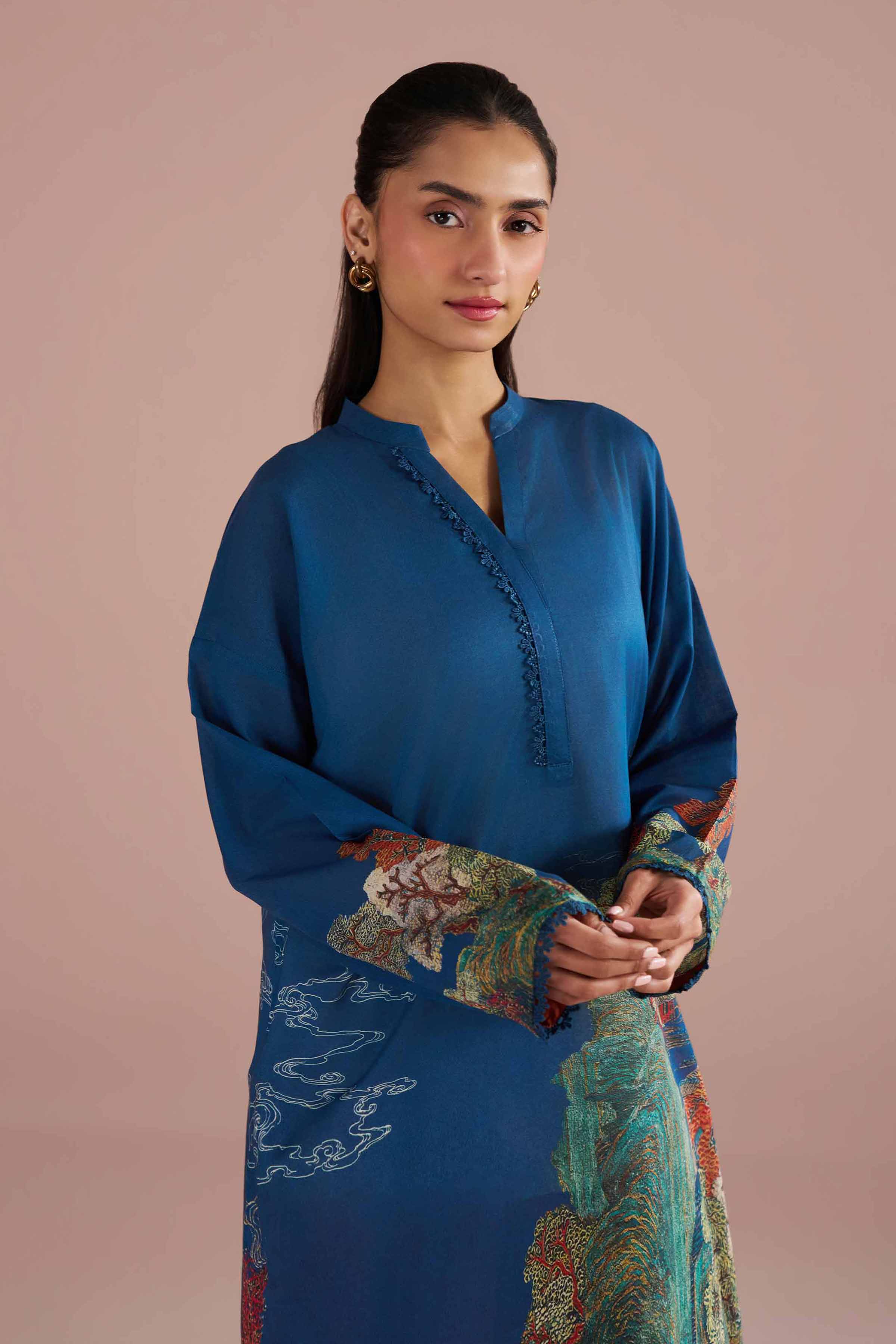 NishatUK - Blue Printed Lawn 2-piece ready to wear Dress