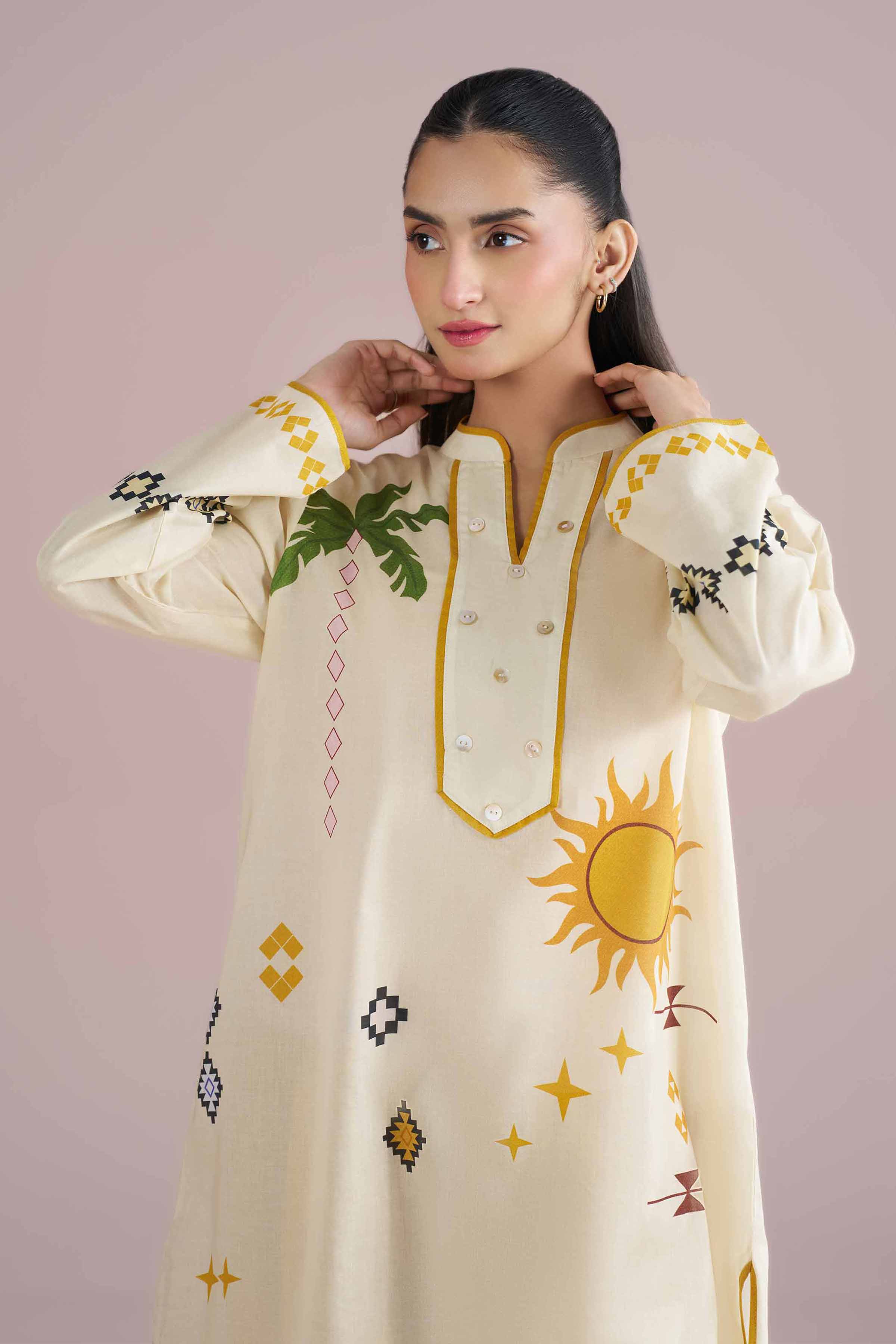 Nishat UK - Off White Printed Lawn 2 Pieces Ready To Wear Dress