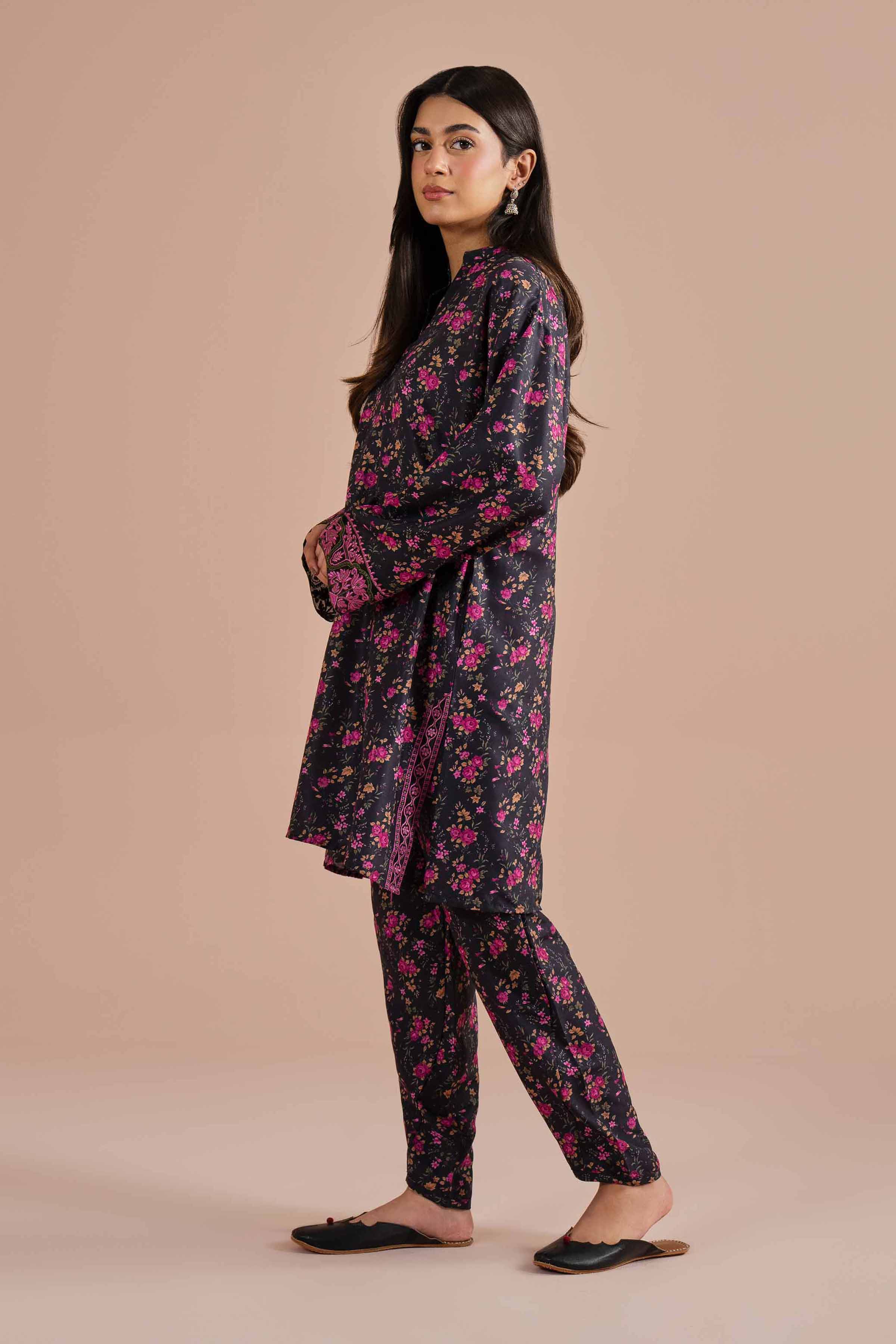 NishatUK - Black Embroidered Lawn 2-piece ready to wear Dress