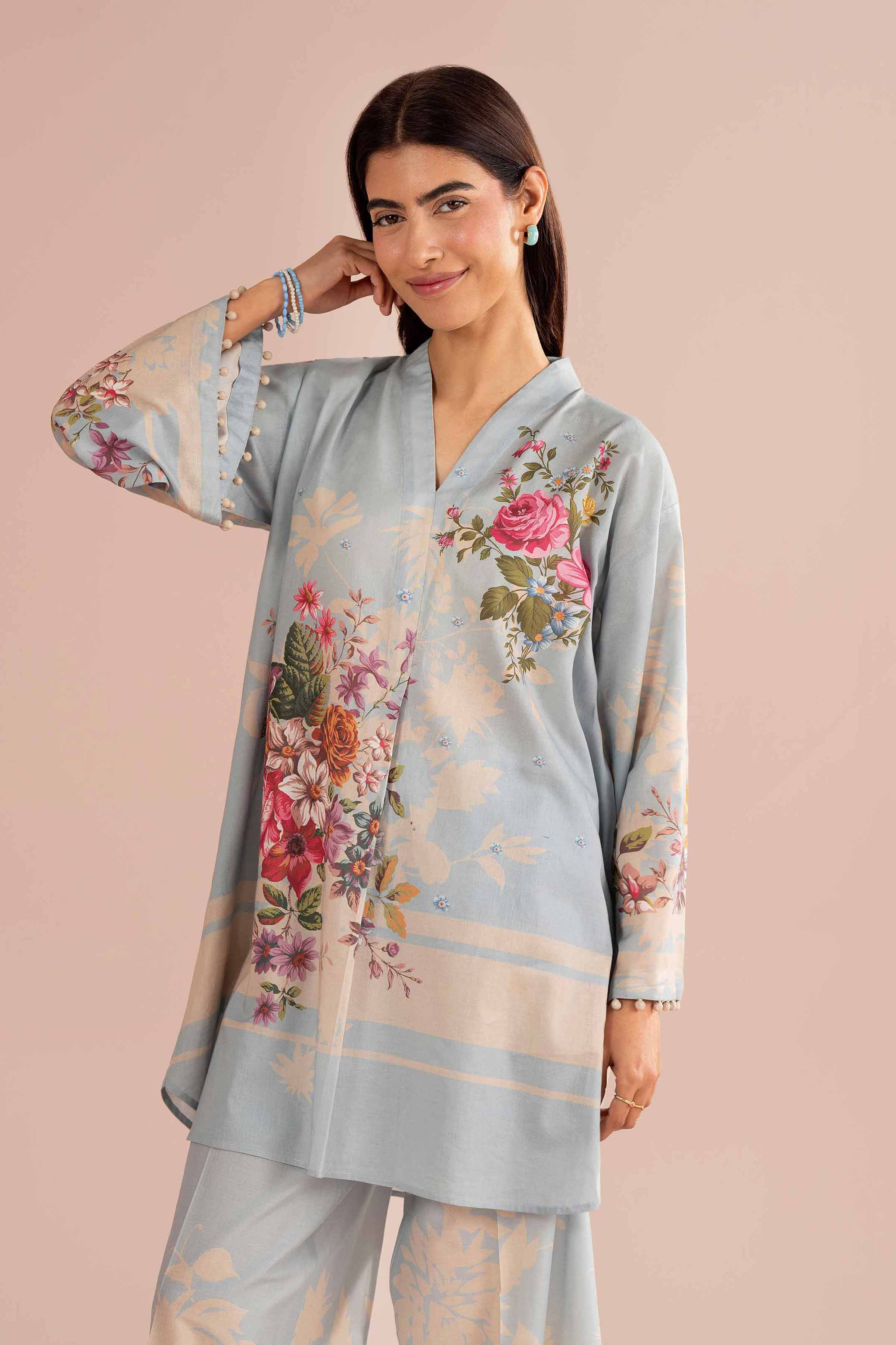 NishatUK - Blue Printed Lawn 2-piece ready to wear Dress