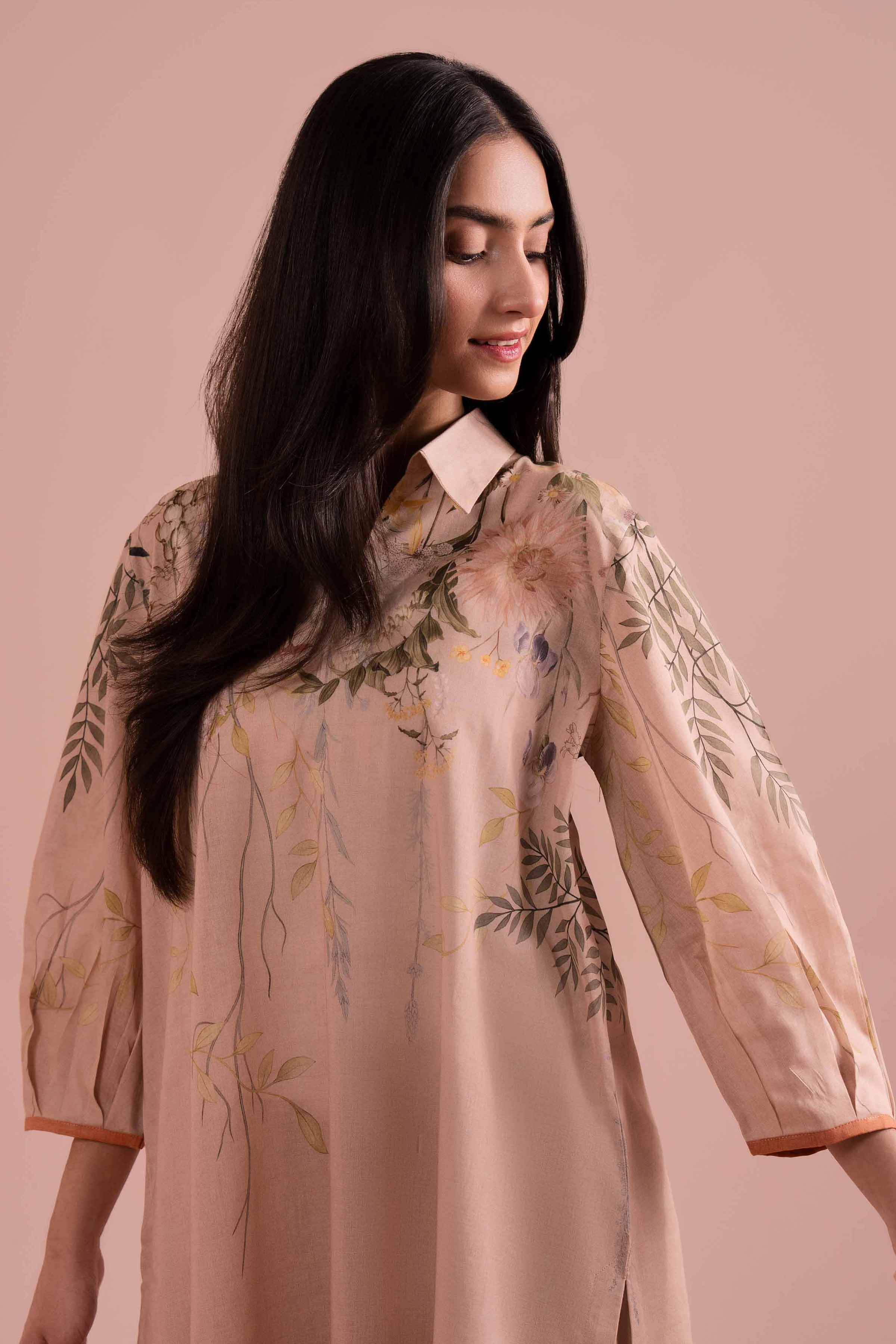 NishatUK - Beige Printed Lawn 2-piece ready to wear Dress