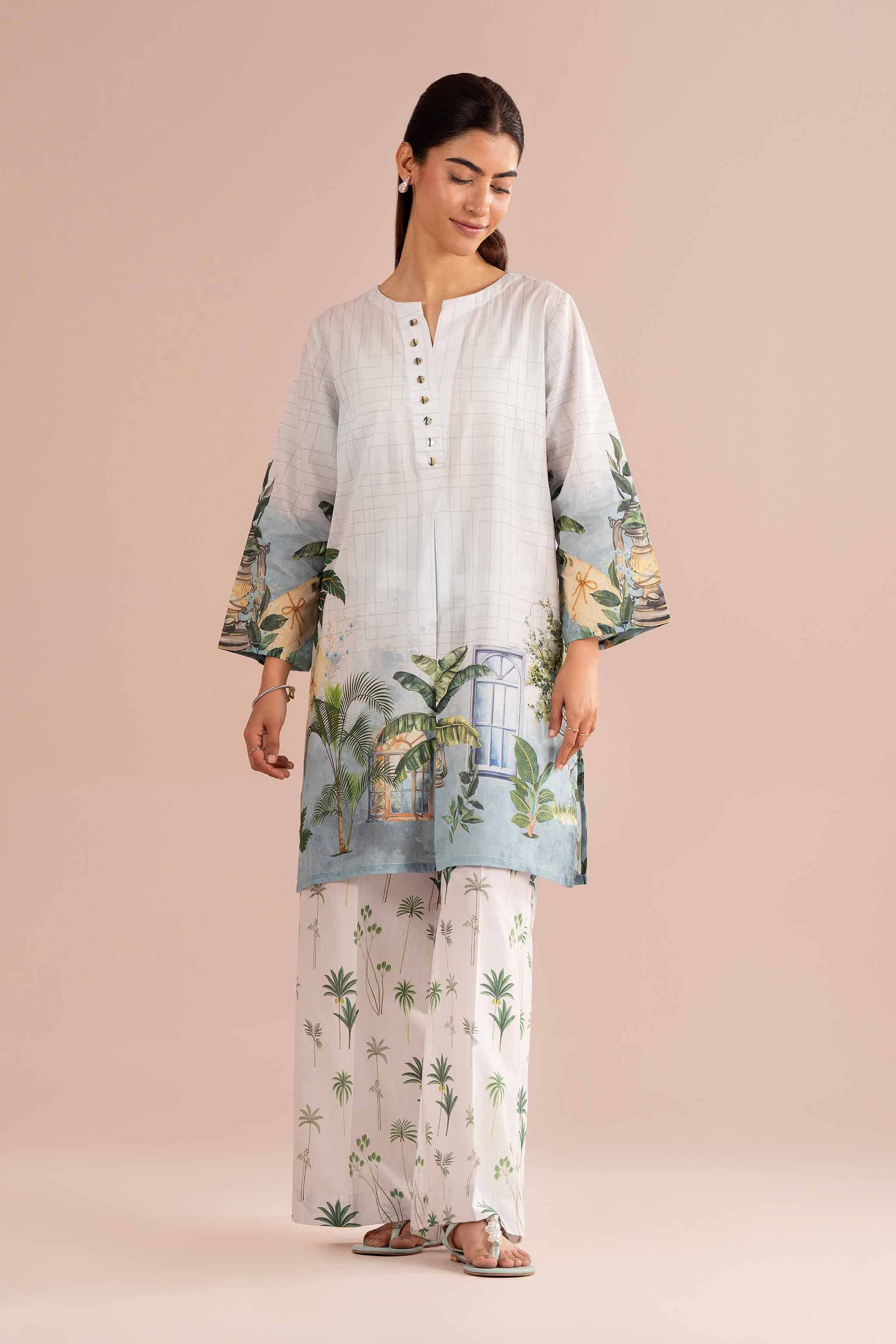 NishatUK - Grey Printed Lawn 2-piece ready to wear Dress