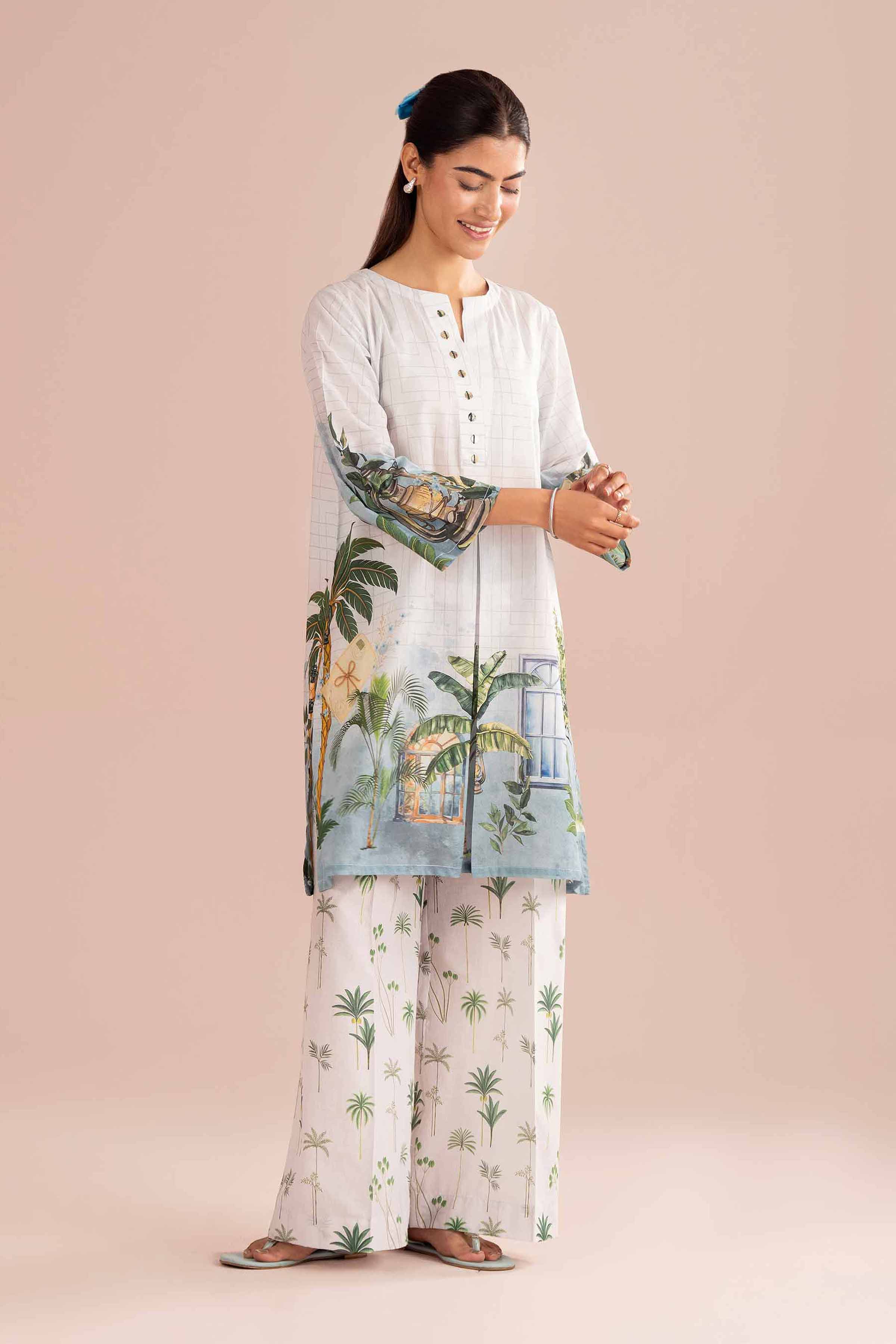 NishatUK - Grey Printed Lawn 2-piece ready to wear Dress