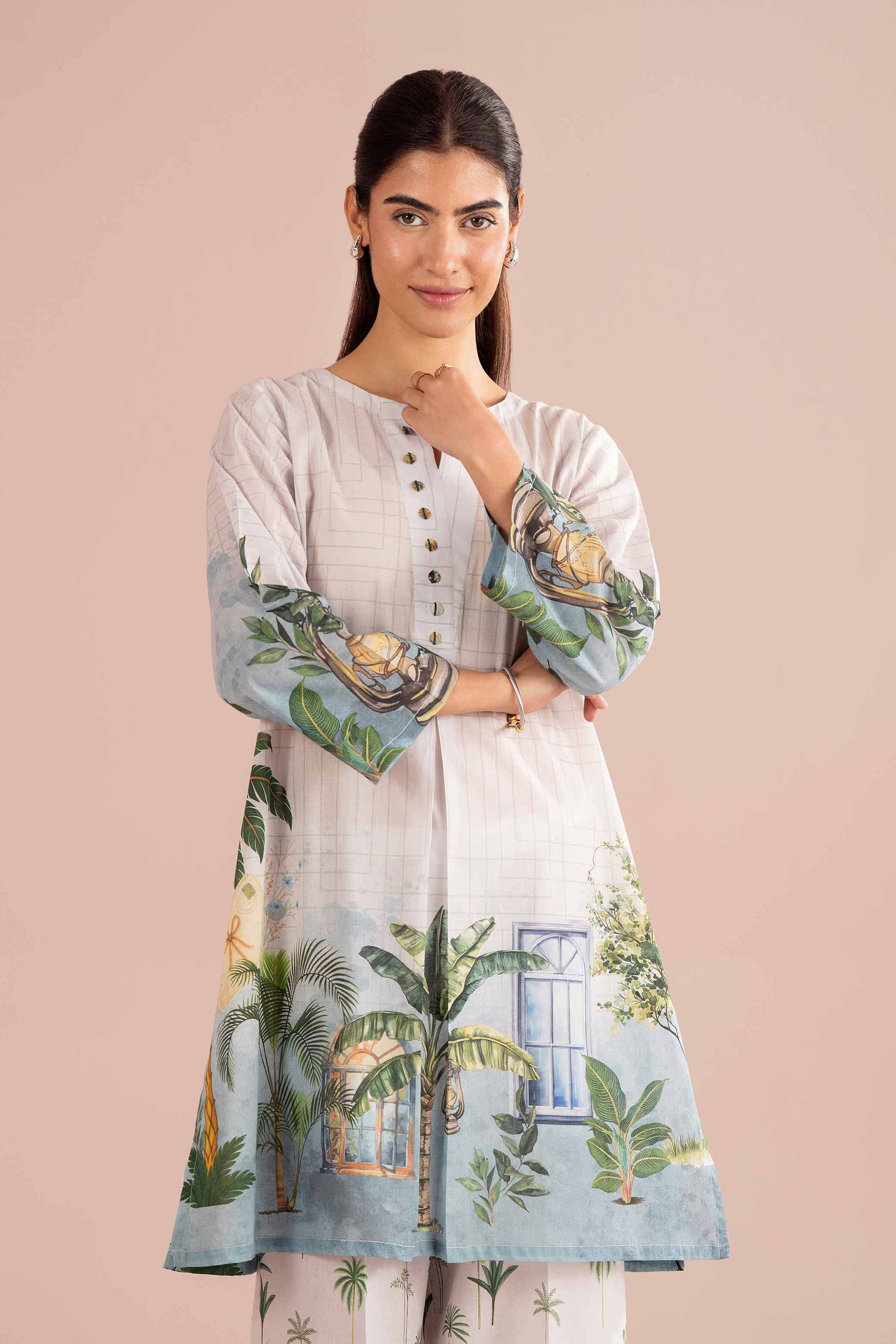 NishatUK - Grey Printed Lawn 2-piece ready to wear Dress