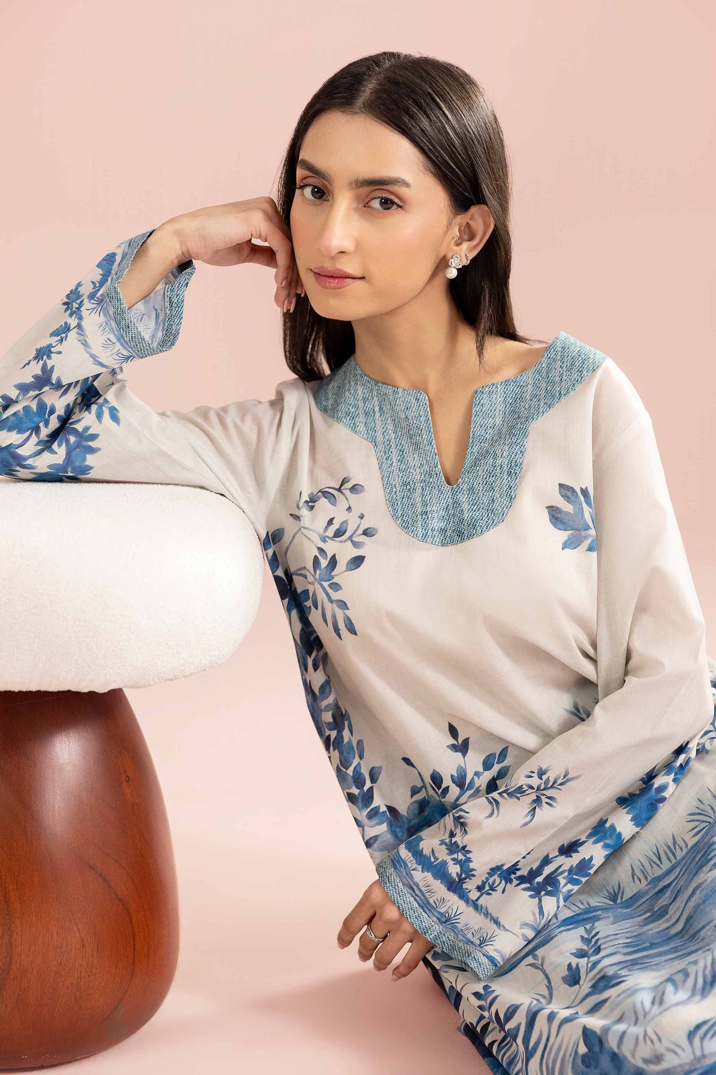 NishatUK - Grey Printed Lawn 2-piece ready to wear Dress