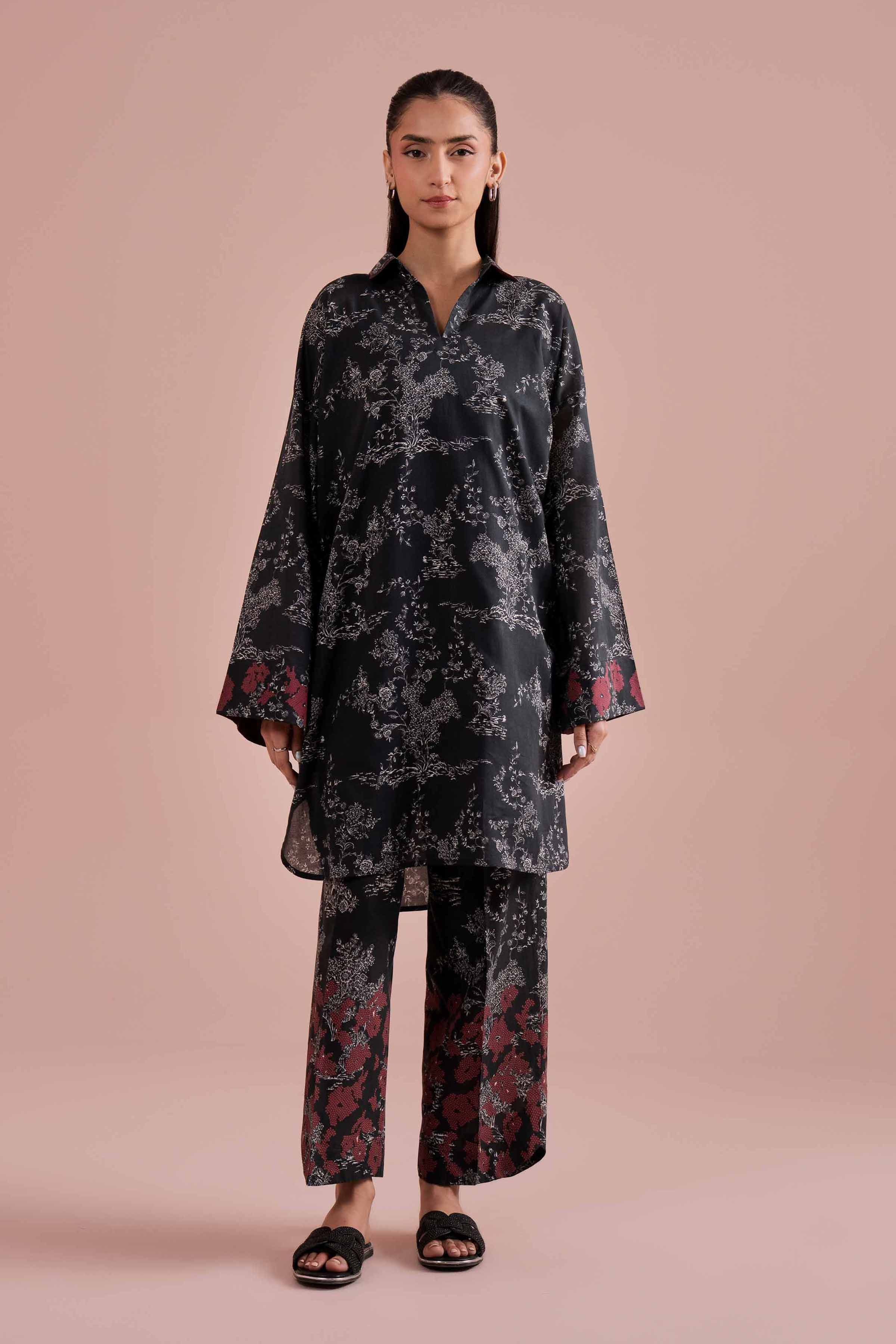 NishatUK - Black Printed Lawn 2-piece ready to wear Dress