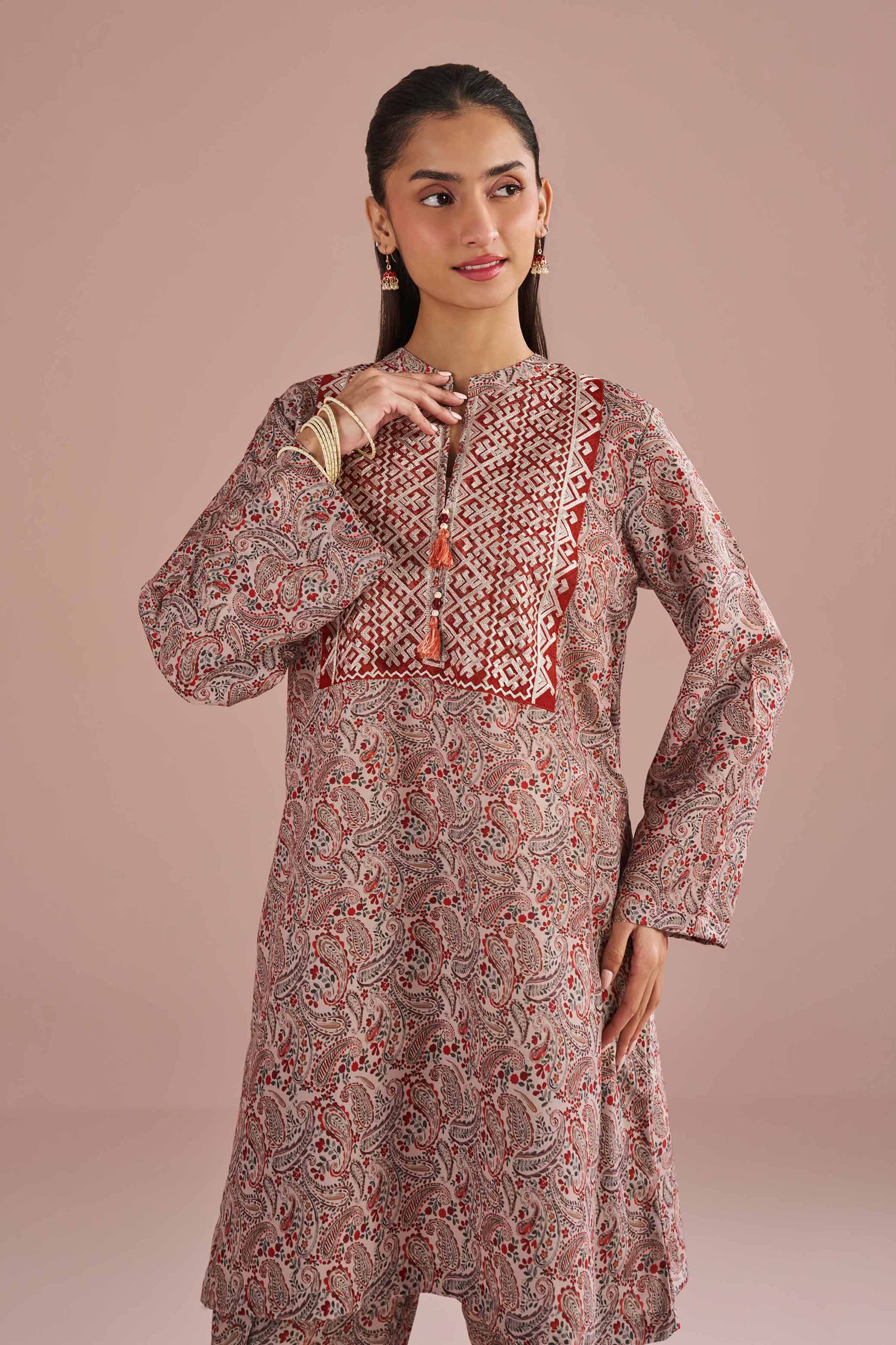 NishatUK - Beige Embroidered Lawn 2-piece ready to wear Dress