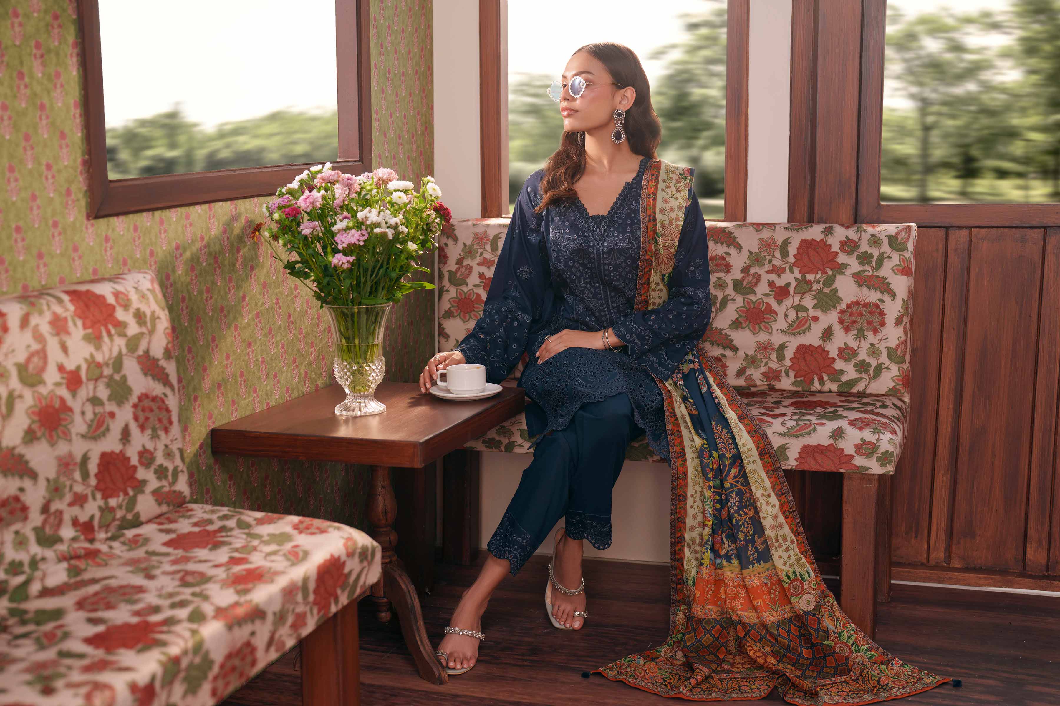 Nishat UK - Blue Embroidered PV Slub 3 Pieces Ready To Wear Suit