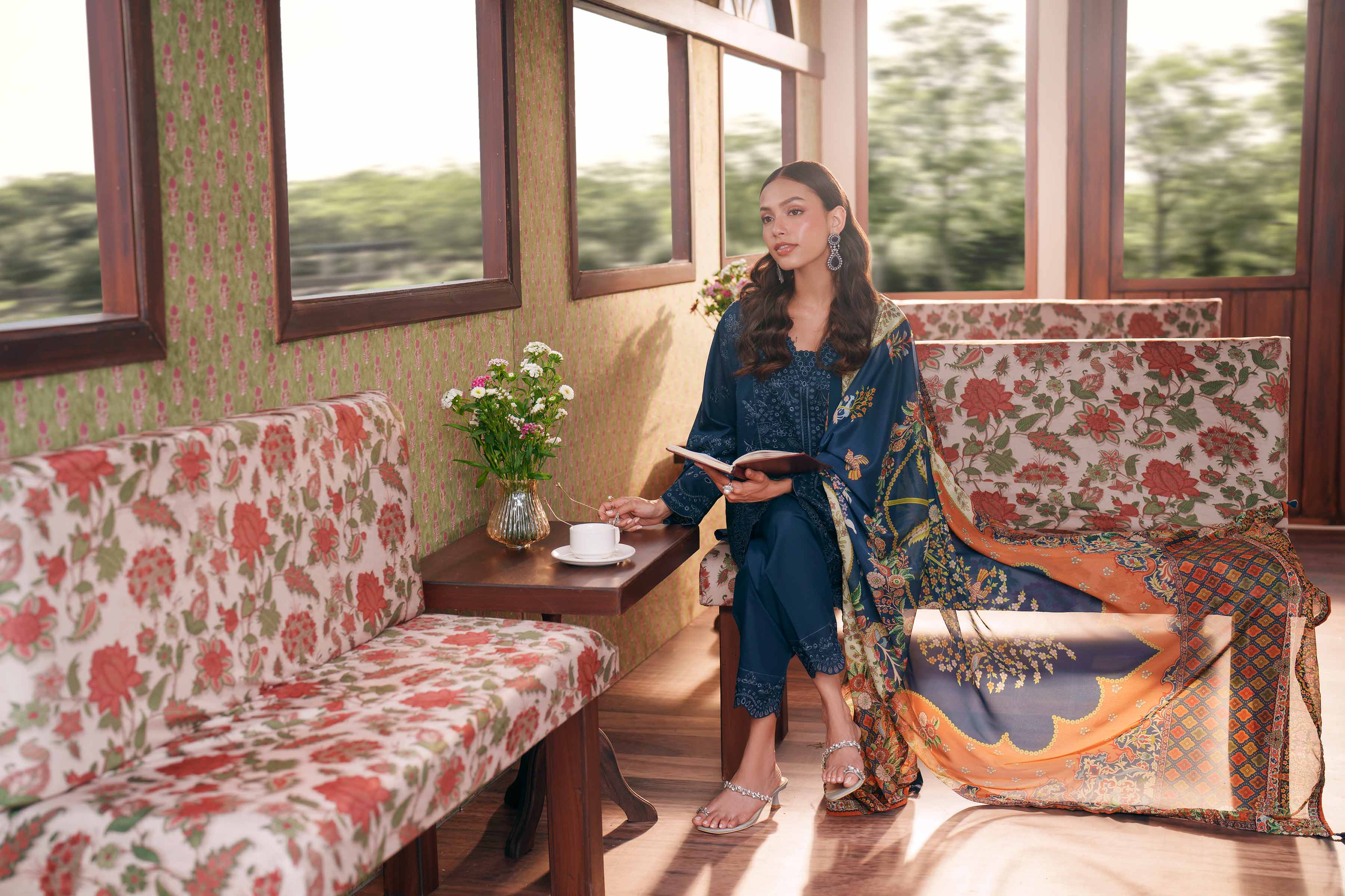 Nishat UK - Blue Embroidered PV Slub 3 Pieces Ready To Wear Suit
