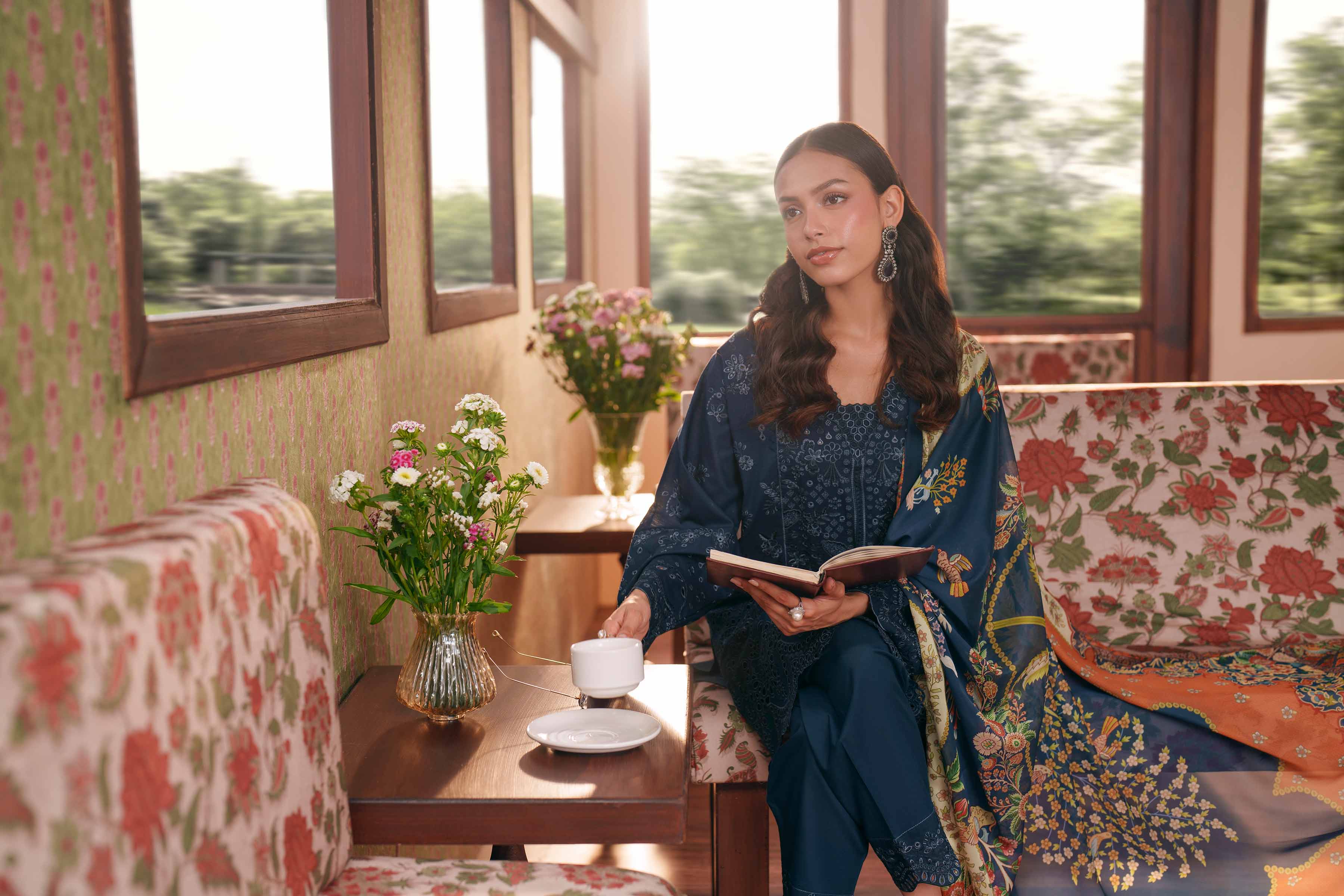 Nishat UK - Blue Embroidered PV Slub 3 Pieces Ready To Wear Suit