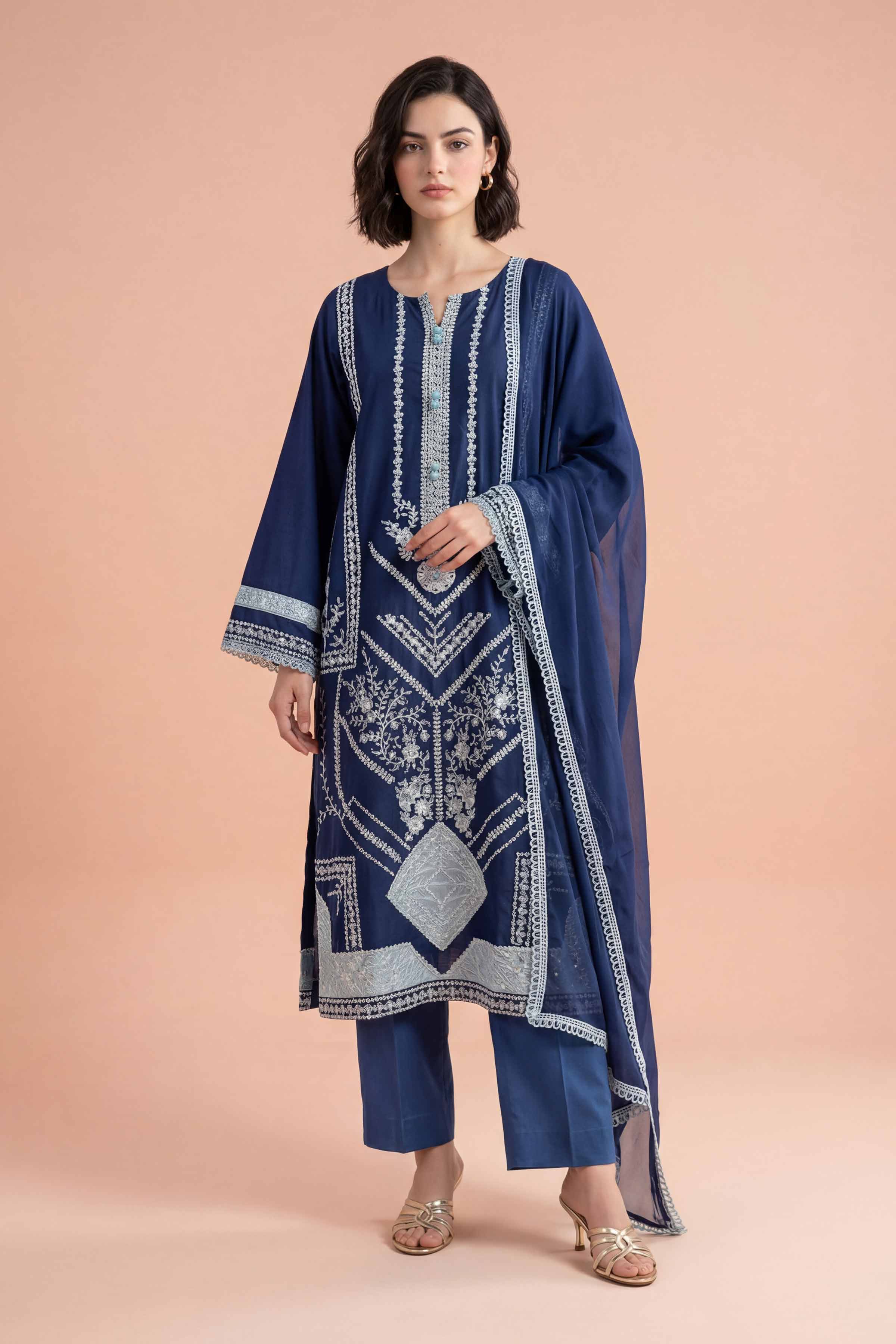 Nishat UK - Blue Embroidered Cambric 3-piece ready to wear Suit