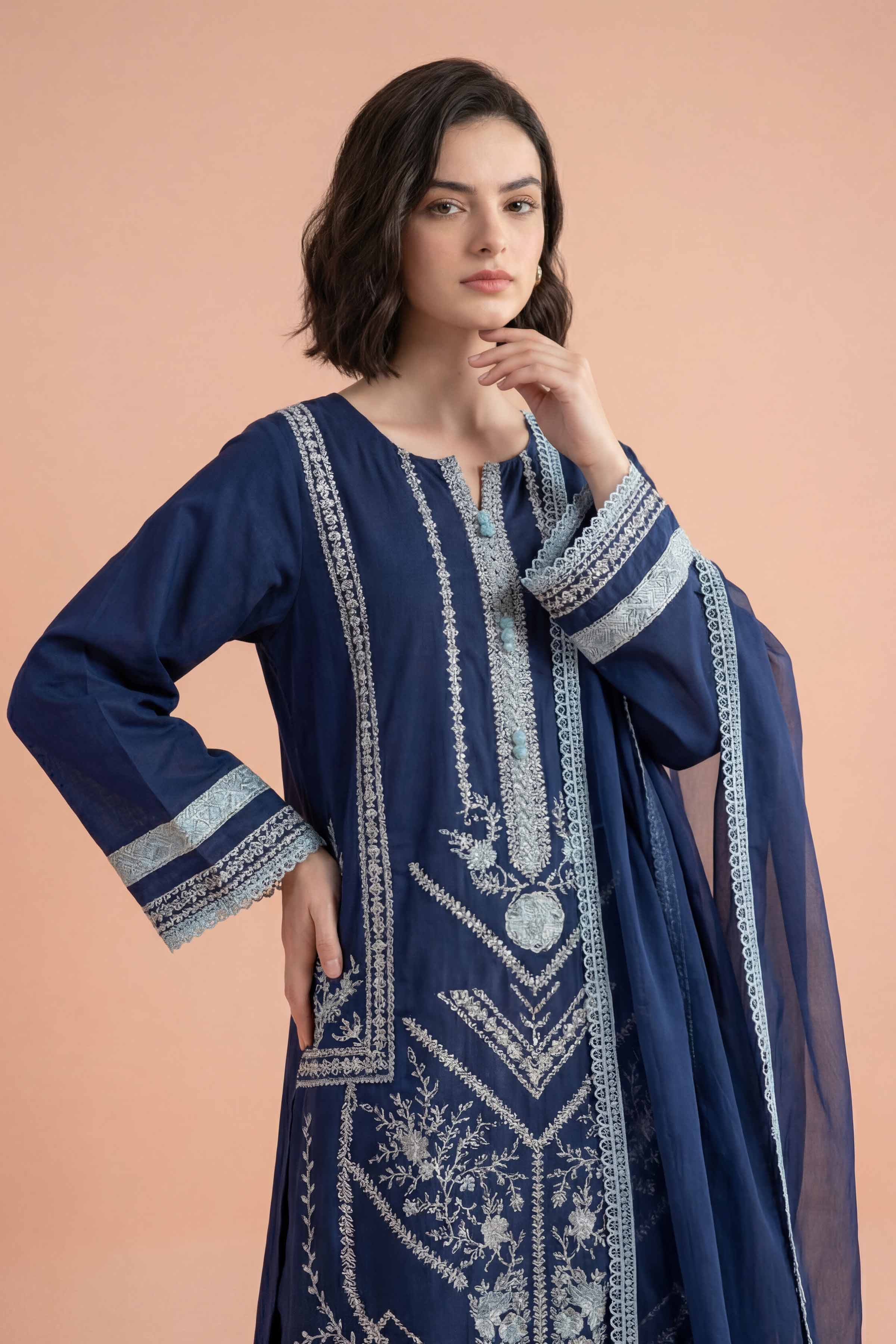 Nishat UK - Blue Embroidered Cambric 3-piece ready to wear Suit