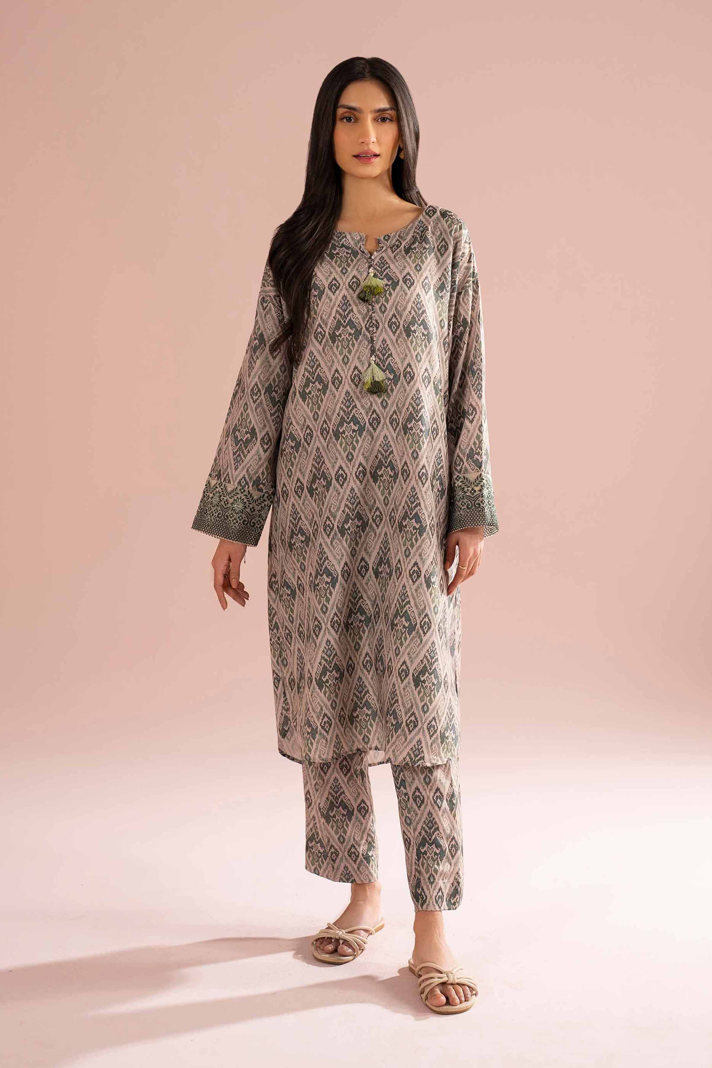 NishatUK - Beige Embroidered Lawn 2-piece ready to wear Dress